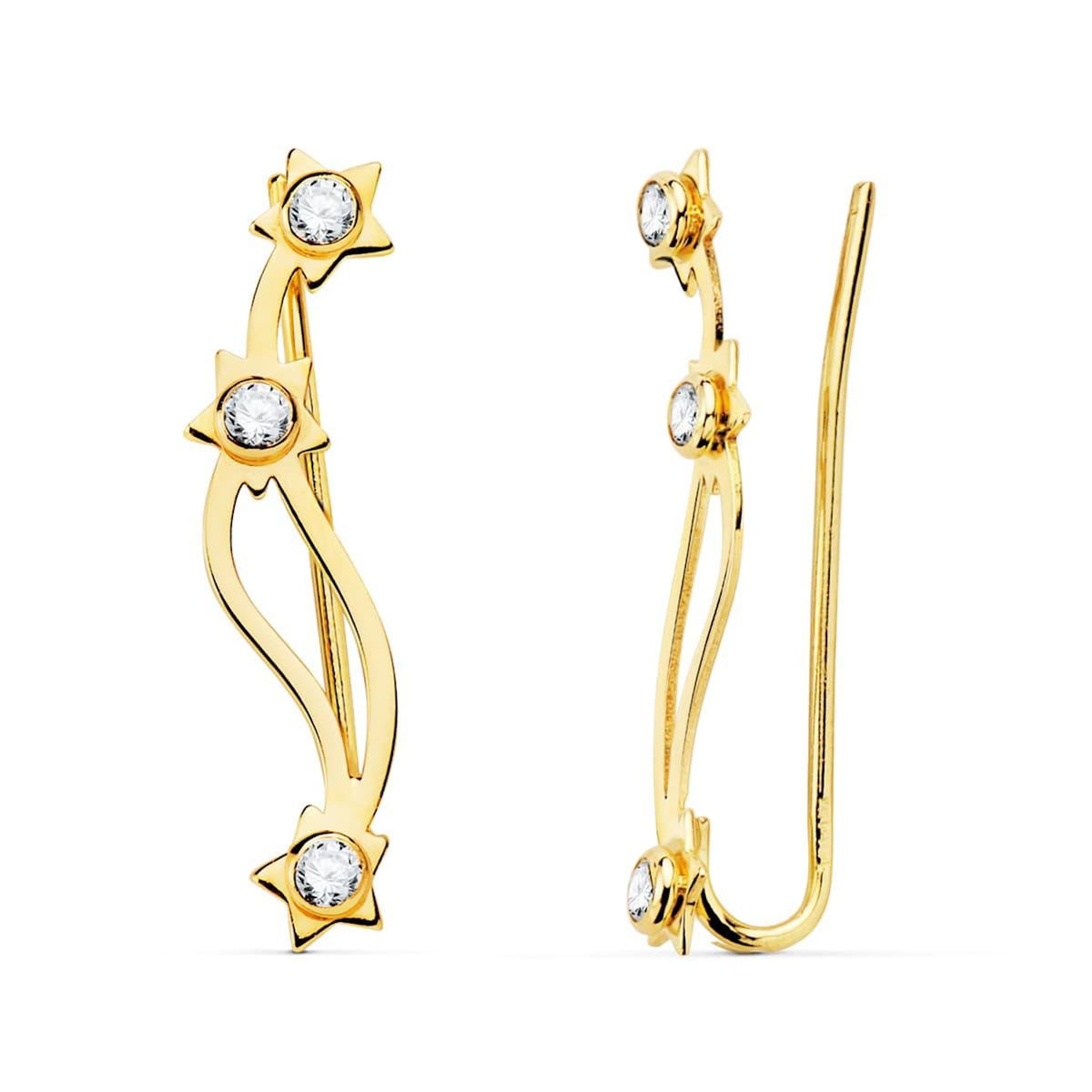 L'ATELIER D'AZUR Boucles d'Oreilles Or 18 Carats 750 Jaune - Contours Grimpeurs - Etoiles