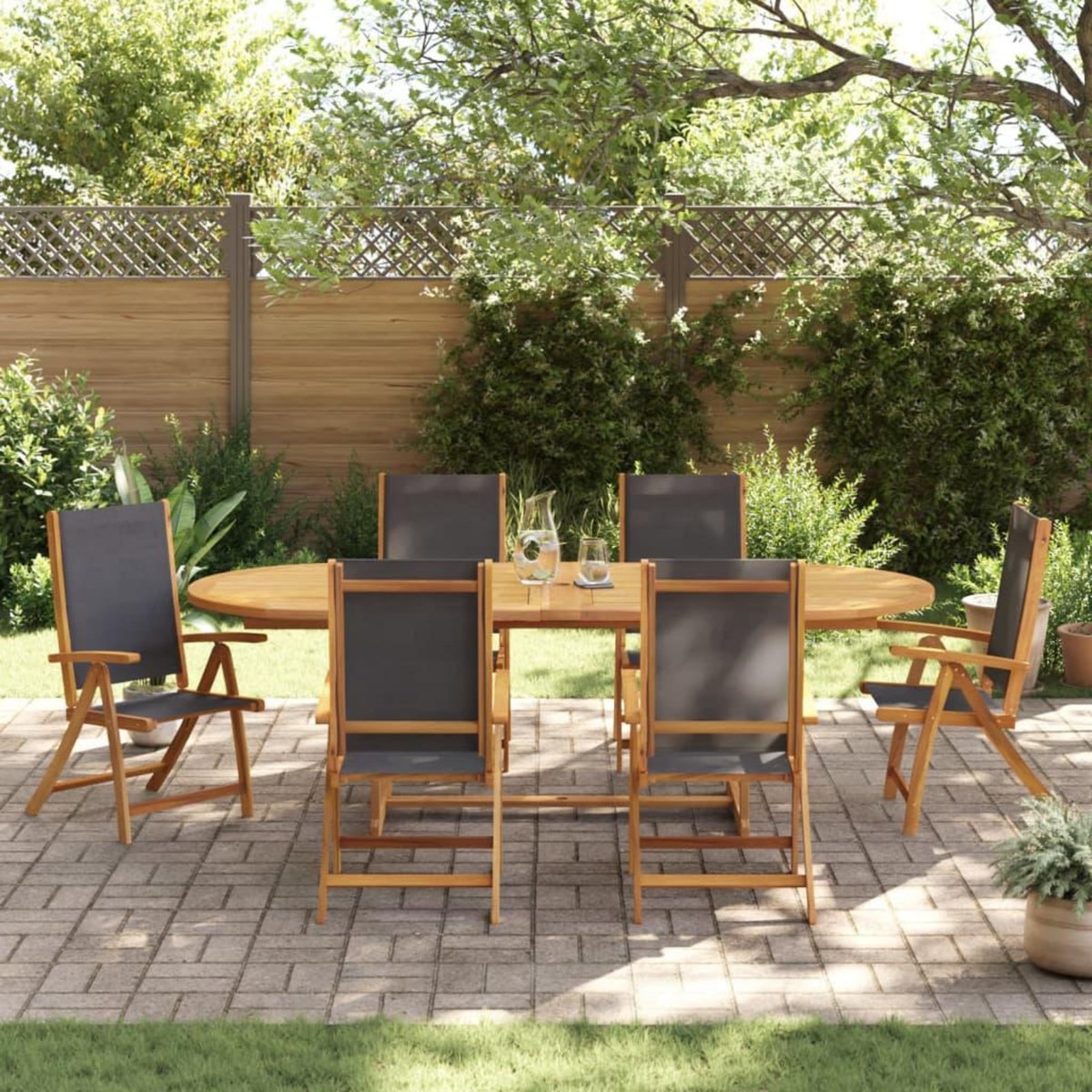 VIDAXL Ensemble a Manger de jardin 7pcs bois d'acacia solide textilene
