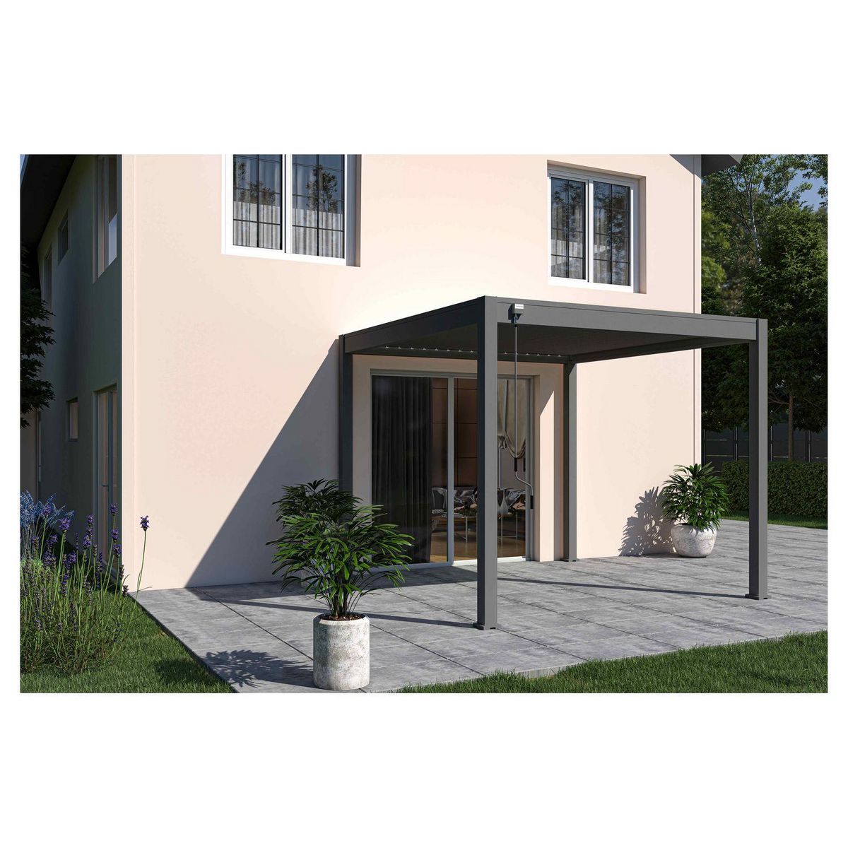 OMBREA Pergola bioclimatique - Autoportante -Aluminium Anthracite -3 x 3m OMBREA