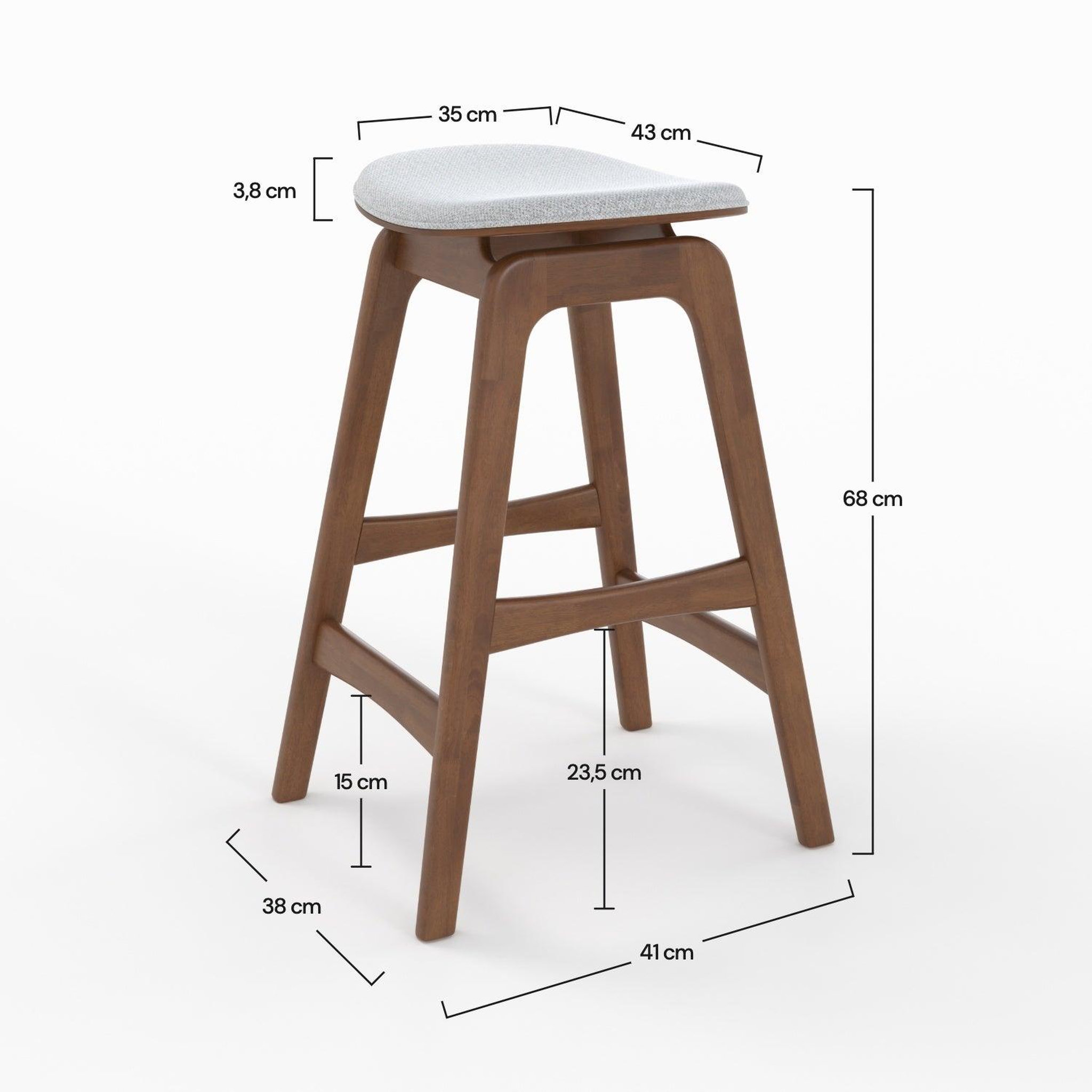 Voir la diapositive 4 : MAISON PAVANE Lot de 2 tabourets pour îlot central 65,5 cm en bois et tissu gris-Jude