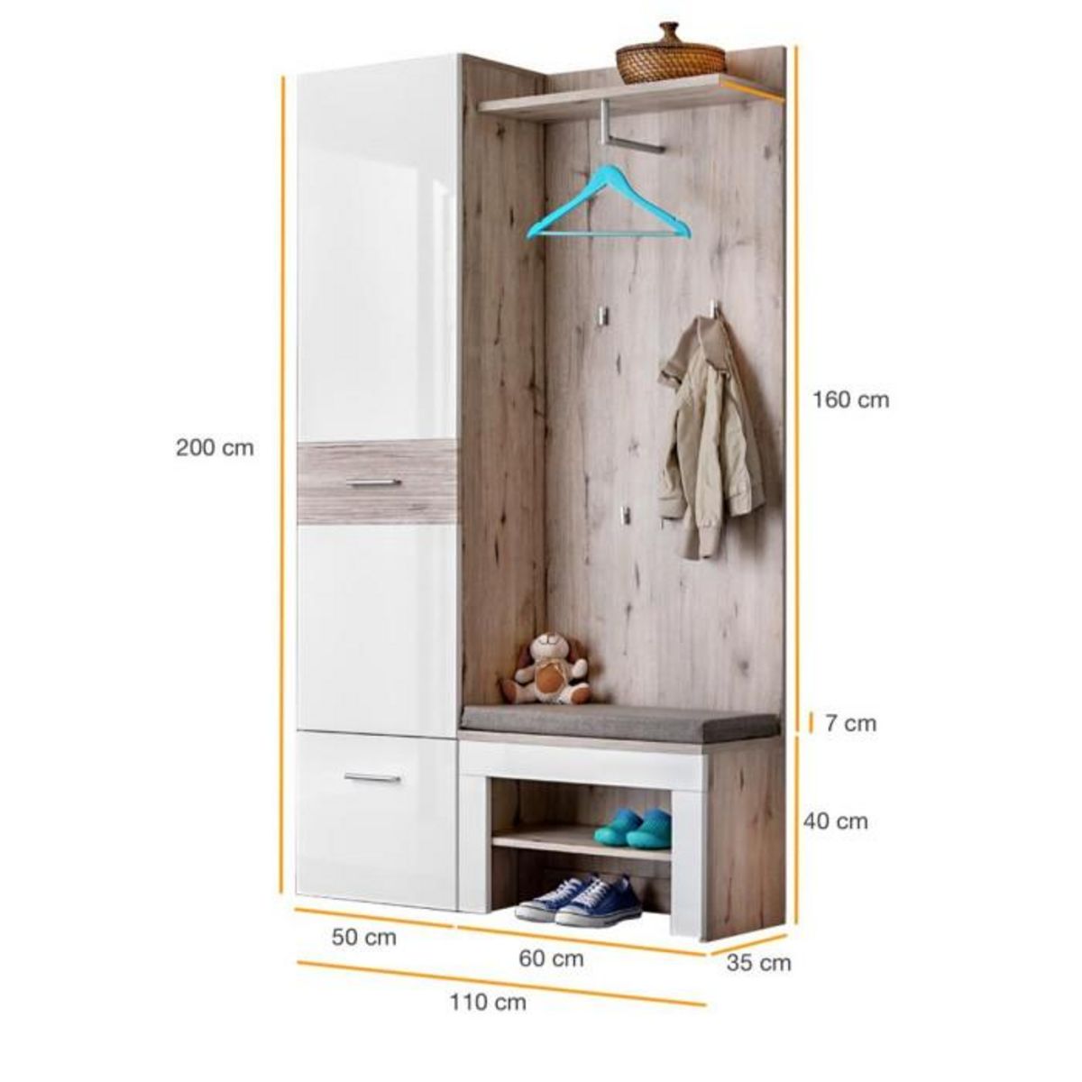 Paris Prix Ensemble Dressing  Gustavo X  200cm Naturel & Blanc