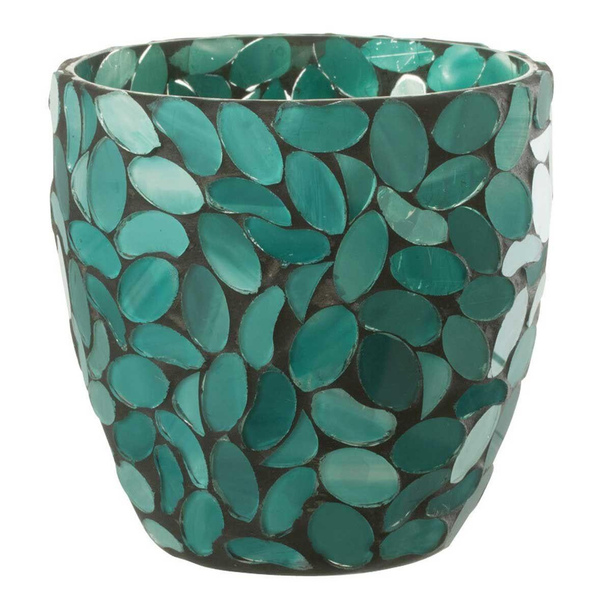 Voir la diapositive 1 : J-LINE Photophore mosaïque en verre  rico  10cm bleu azur