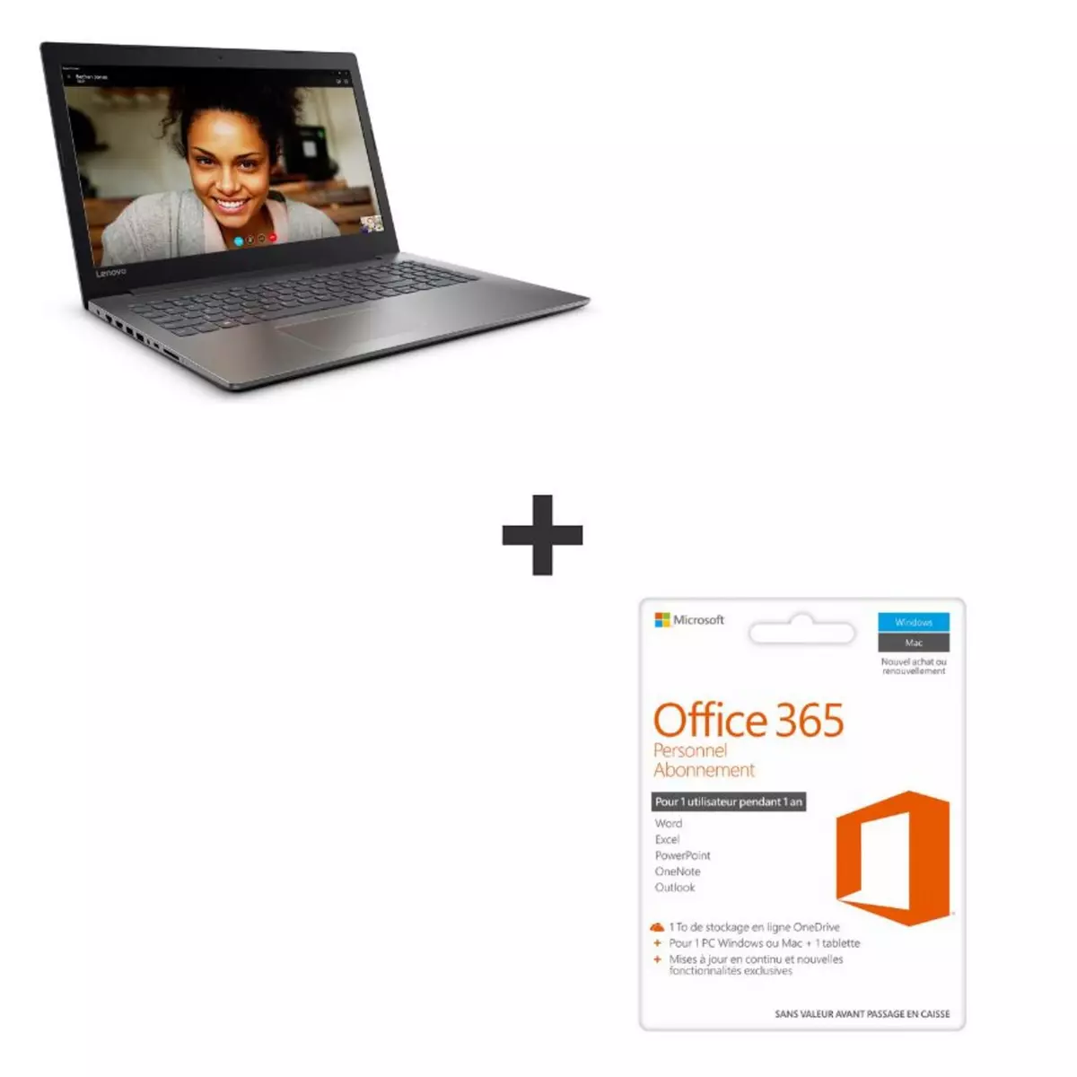 LENOVO Pack Ordinateur portable Ideapad 320-15AST Noir & Microsoft Office 365 Personnel Abonnement