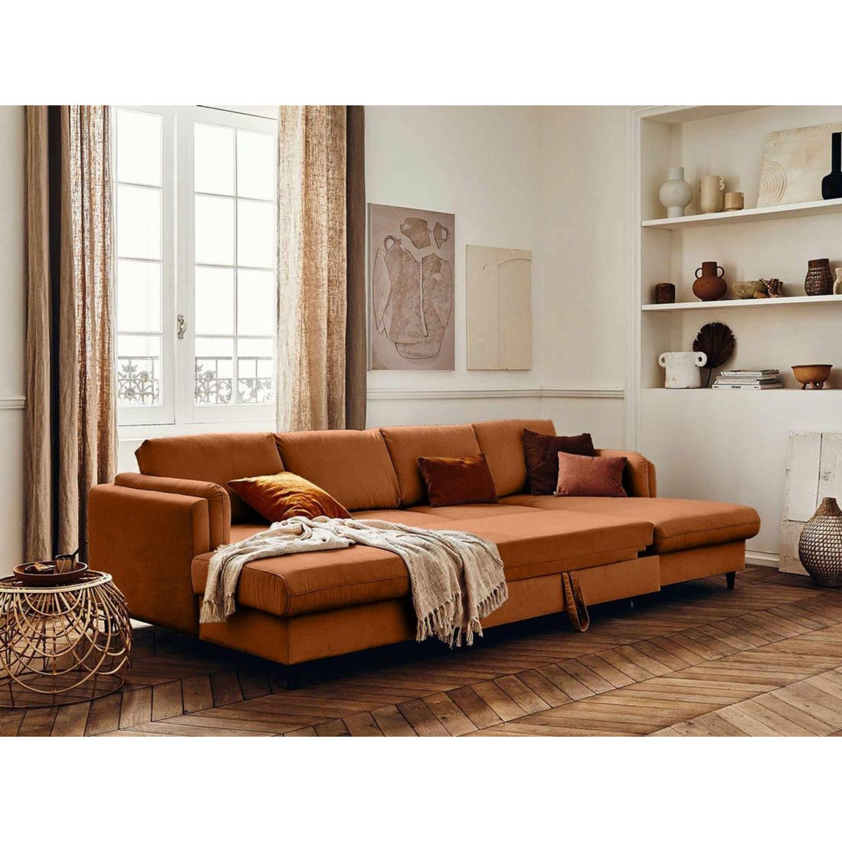 LISA DESIGN Brooke - canapé panoramique en u - 7 places - convertible avec coffre - en velours