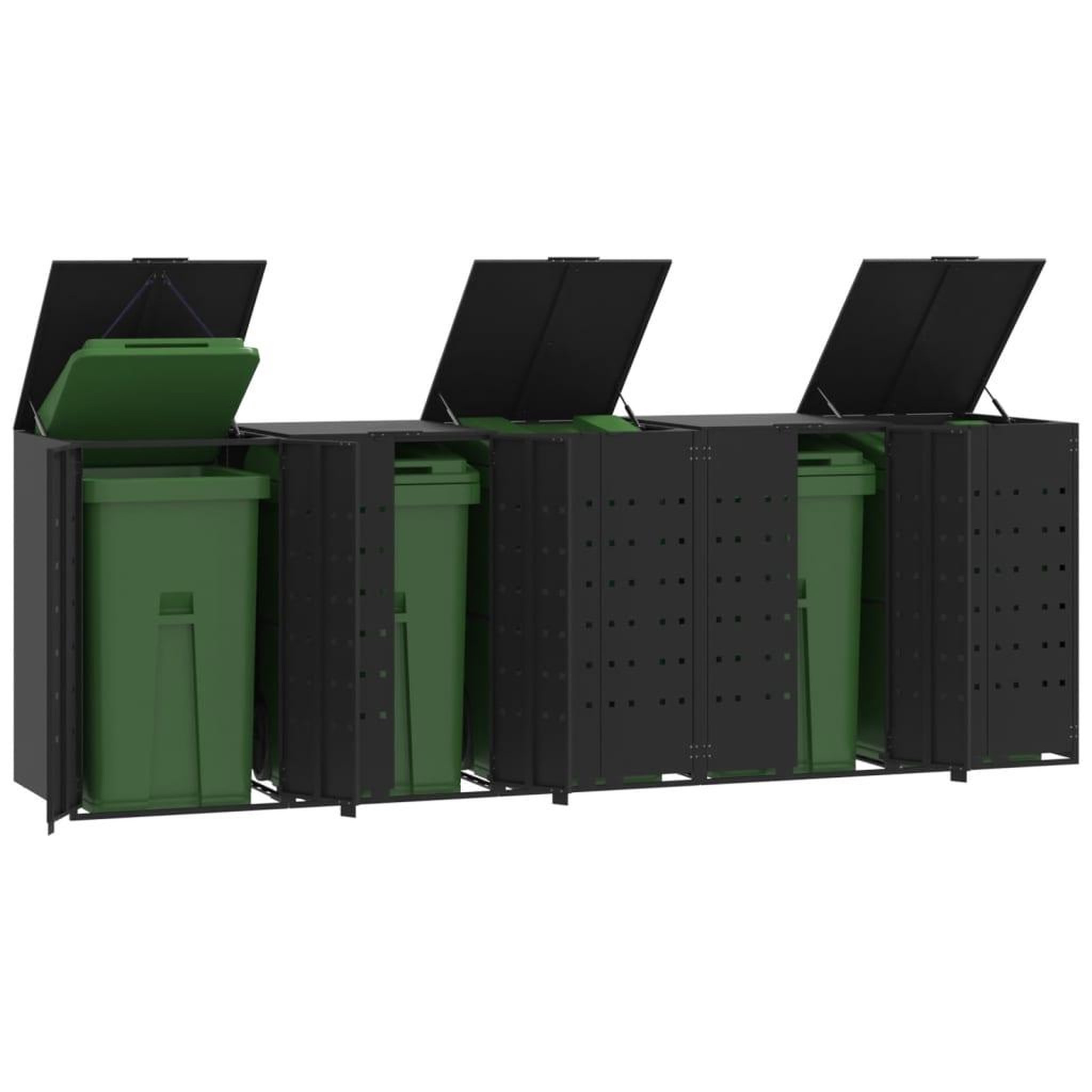 VIDAXL Rangement a roulettes pour poubelles pour 5 bacs noir acier