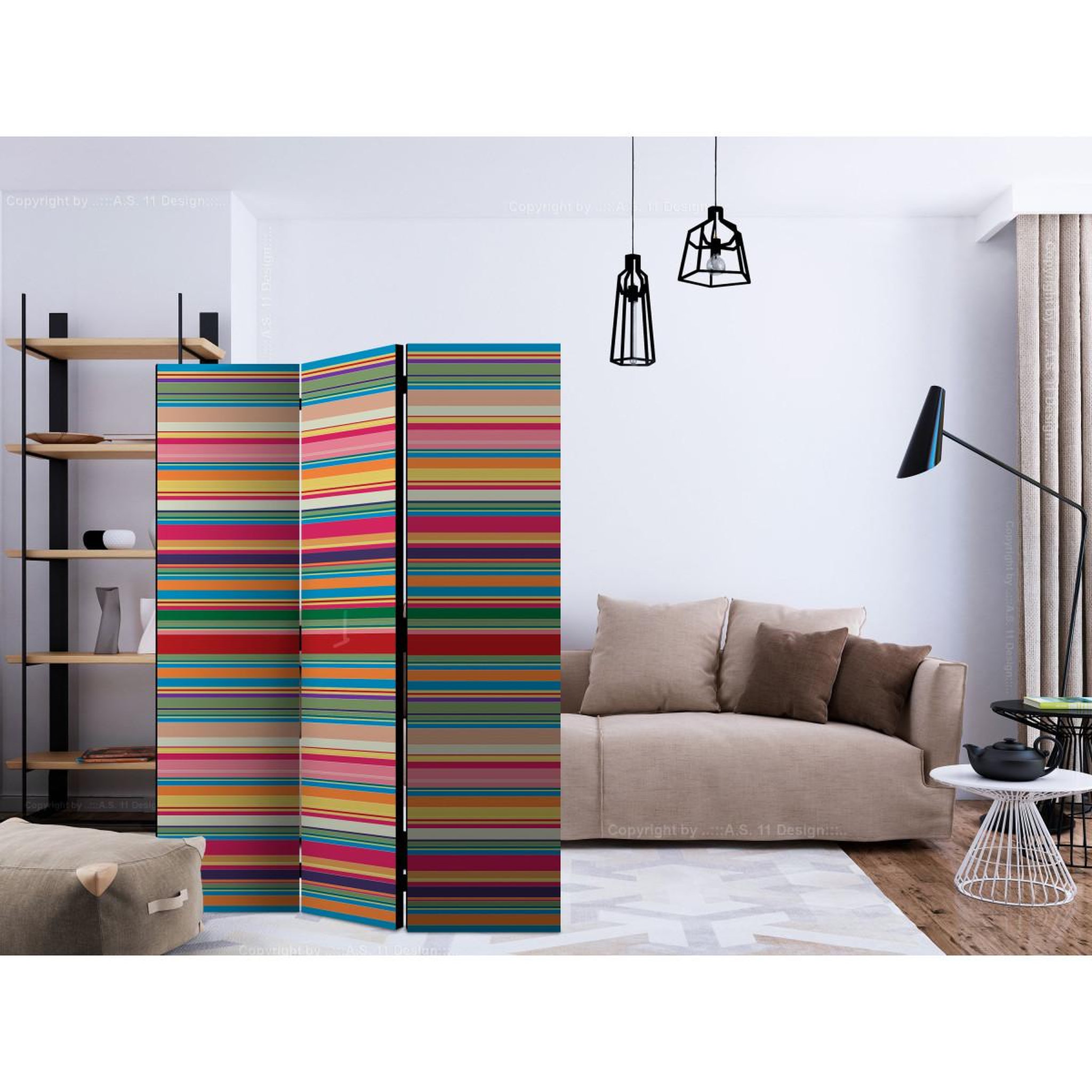 Voir la diapositive 2 : Paris Prix Paravent 3 volets  subdued stripes  135x172cm