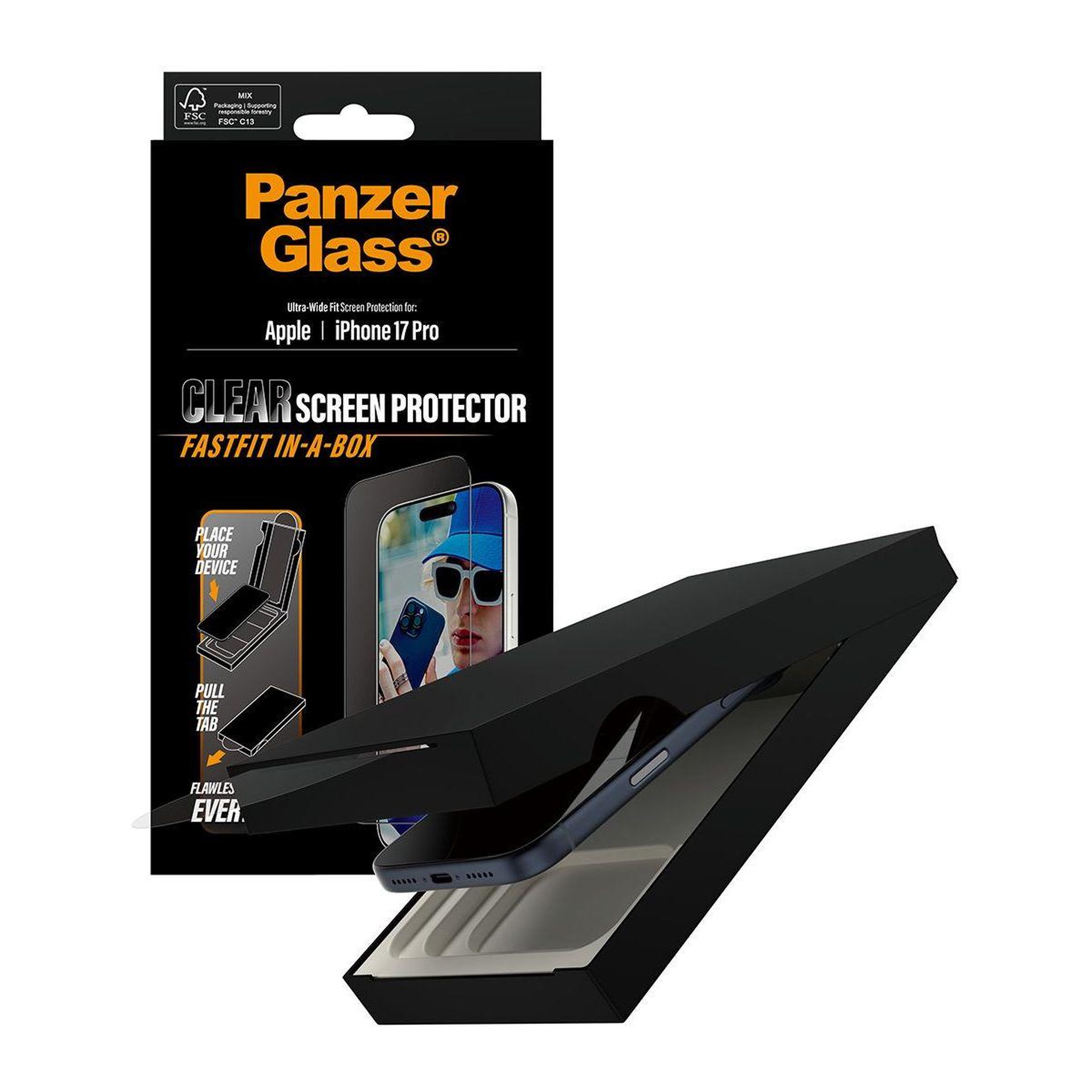 Voir la diapositive 5 : PANZERGLASS Protège écran iphone 17 pro verre trempé pose facile