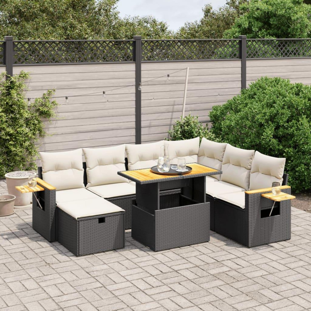 VIDAXL Salon de jardin 8 pcs avec coussins noir resine tressee