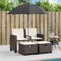 Voir la diapositive 3 : VIDAXL Canape de jardin 2 places et parasol et tabourets marron rotin