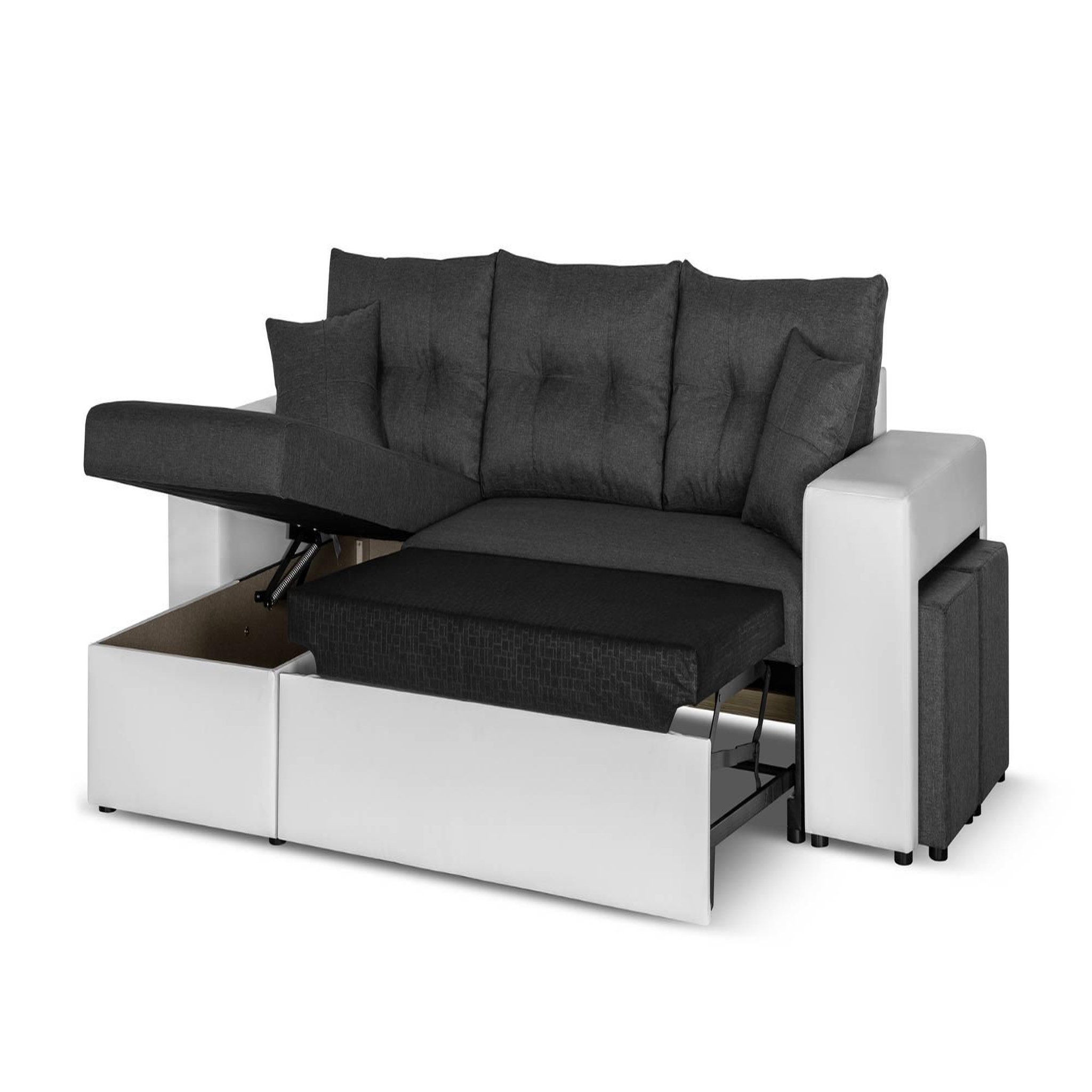 Voir la diapositive 3 : BEST MOBILIER California - canapé d'angle réversible - convertible avec coffre et étagère de rangement - en simili et tissu