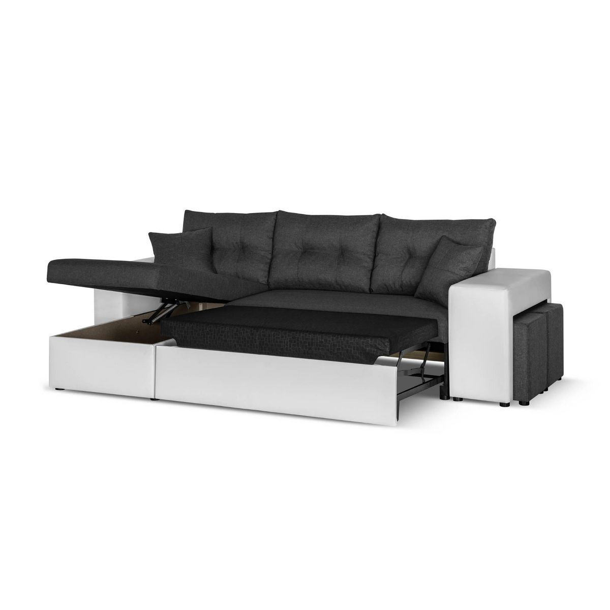 BEST MOBILIER California - canapé d'angle réversible - convertible avec coffre et étagère de rangement - en simili et tissu