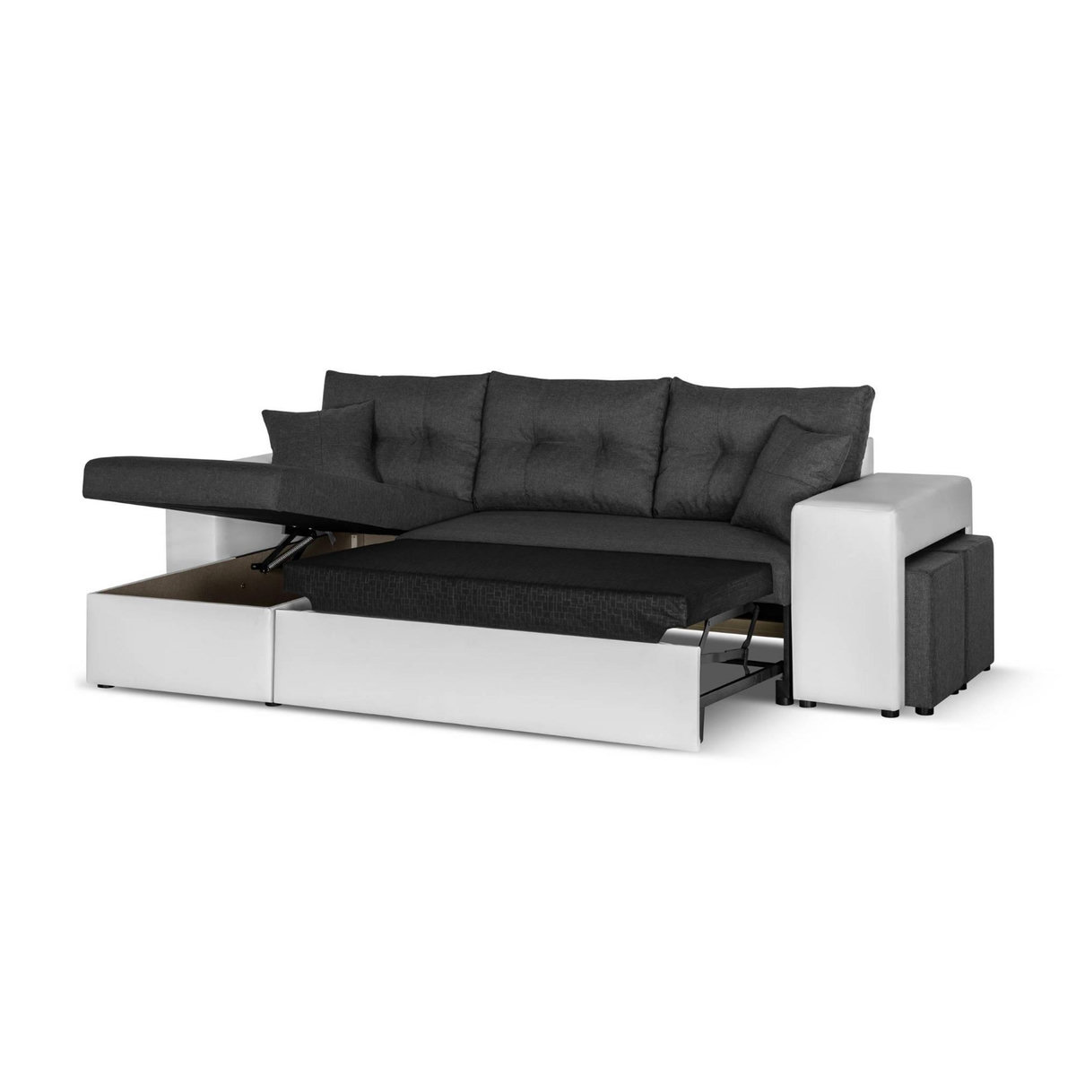 BEST MOBILIER California - canapé d'angle réversible - convertible avec coffre et étagère de rangement - en simili et tissu