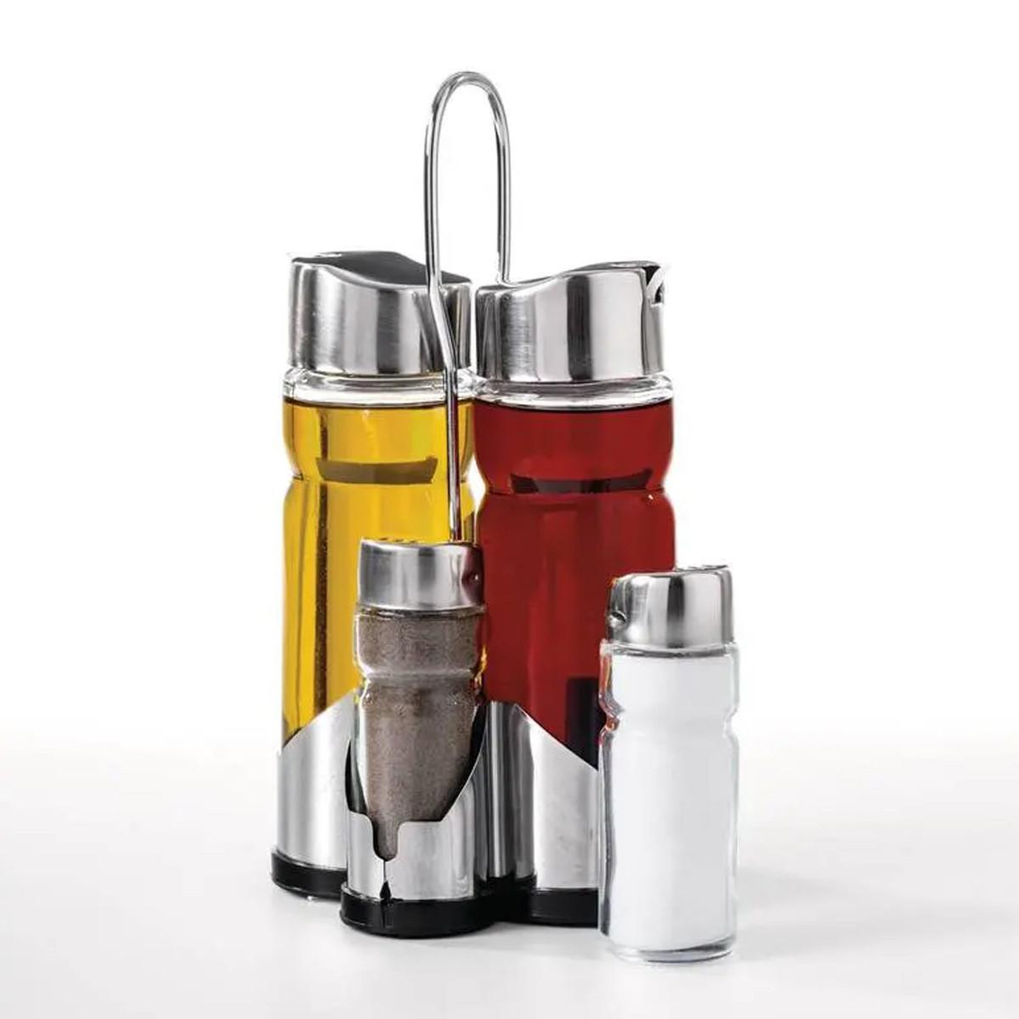Voir la diapositive 4 : B BASIC & CO Ensemble avec support  huile vinaigre & sel poivre  20cm argent