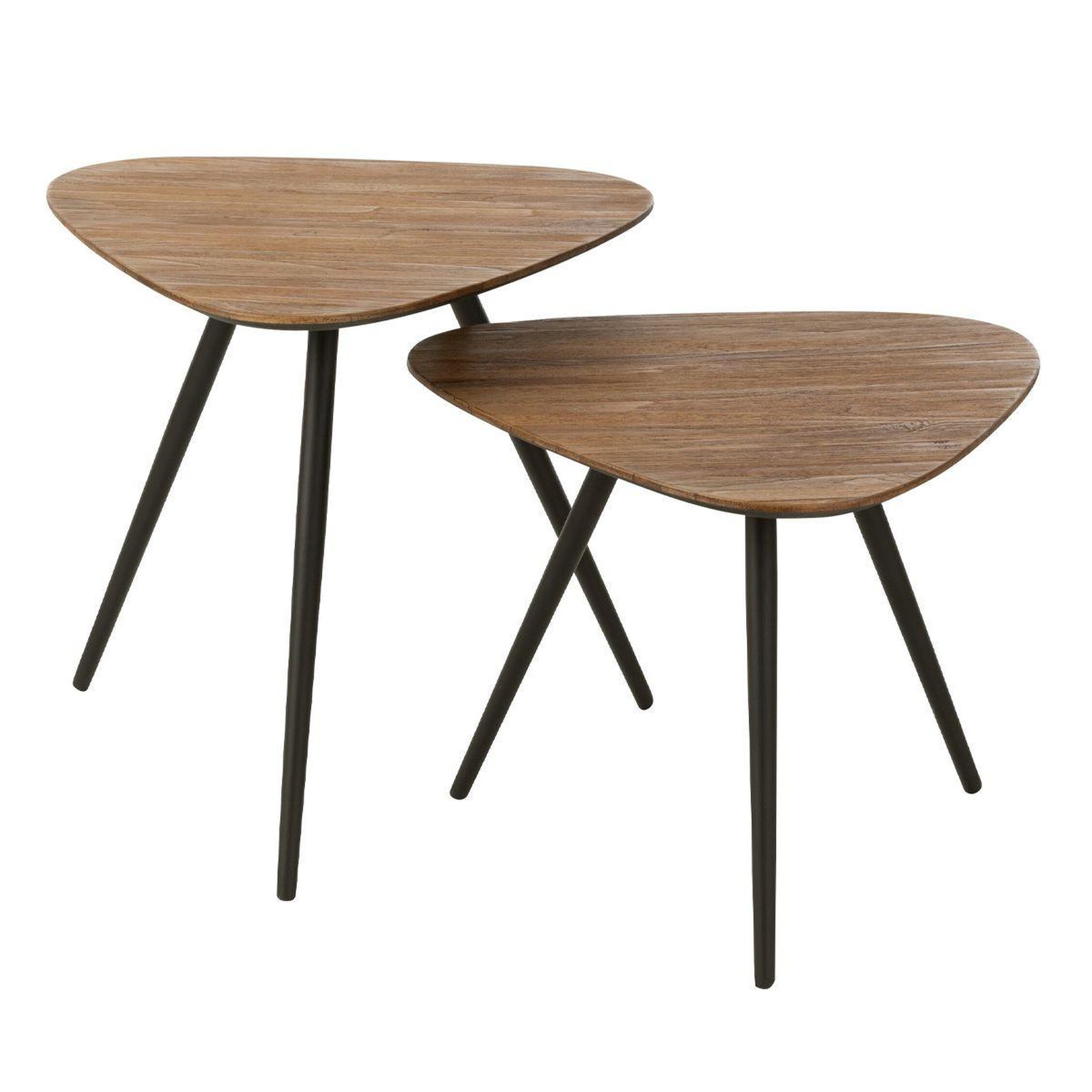 J-LINE Lot de 2 tables d'appoint triangles  teck  50cm naturel