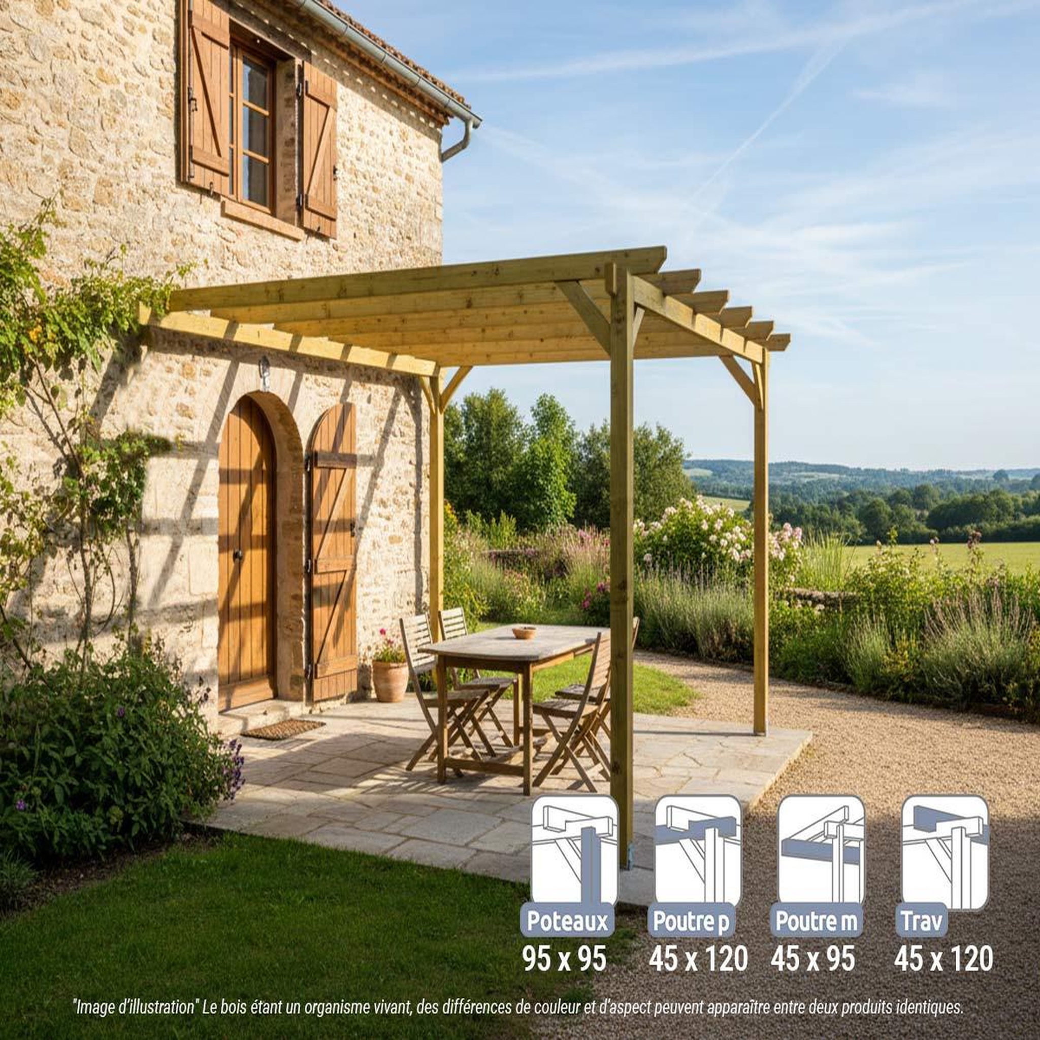 JARDIDECO Pergola adossée en bois massif narbonne 420 x 420 cm - maderland