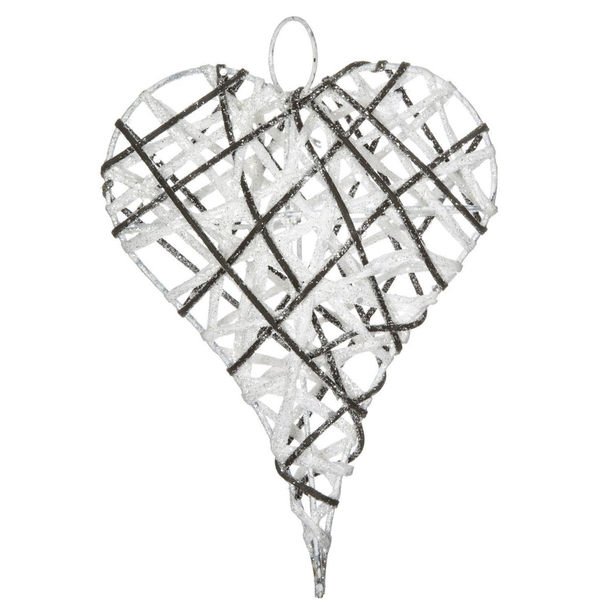 FEERIC LIGHT & CHRISTMAS Cœur de Noël pailleté à suspendre - 15 x 20 cm - Blanc