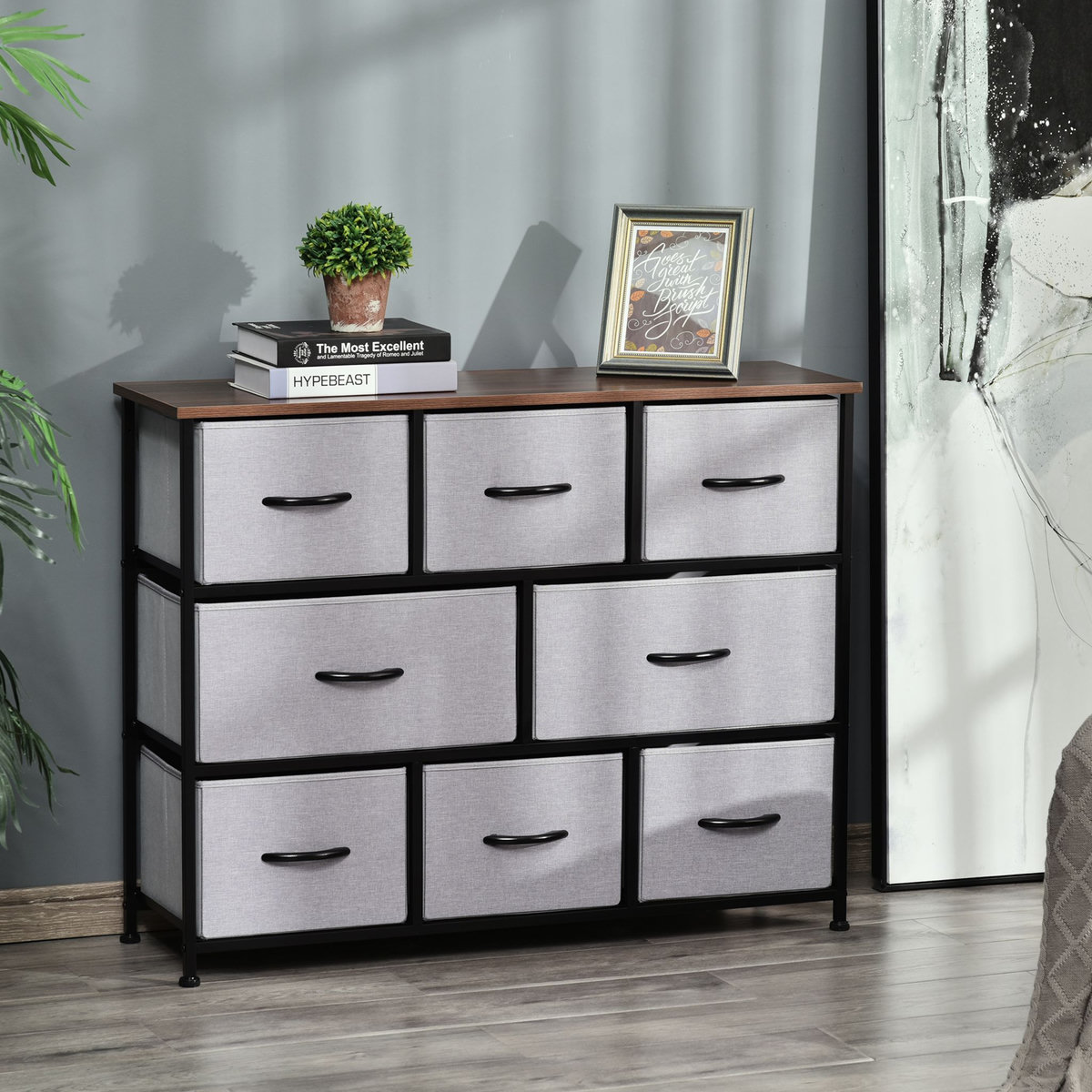 HOMCOM Commode meuble de rangement 8 tiroirs pliables en tissu 100 x 30 x 78,5 cm gris