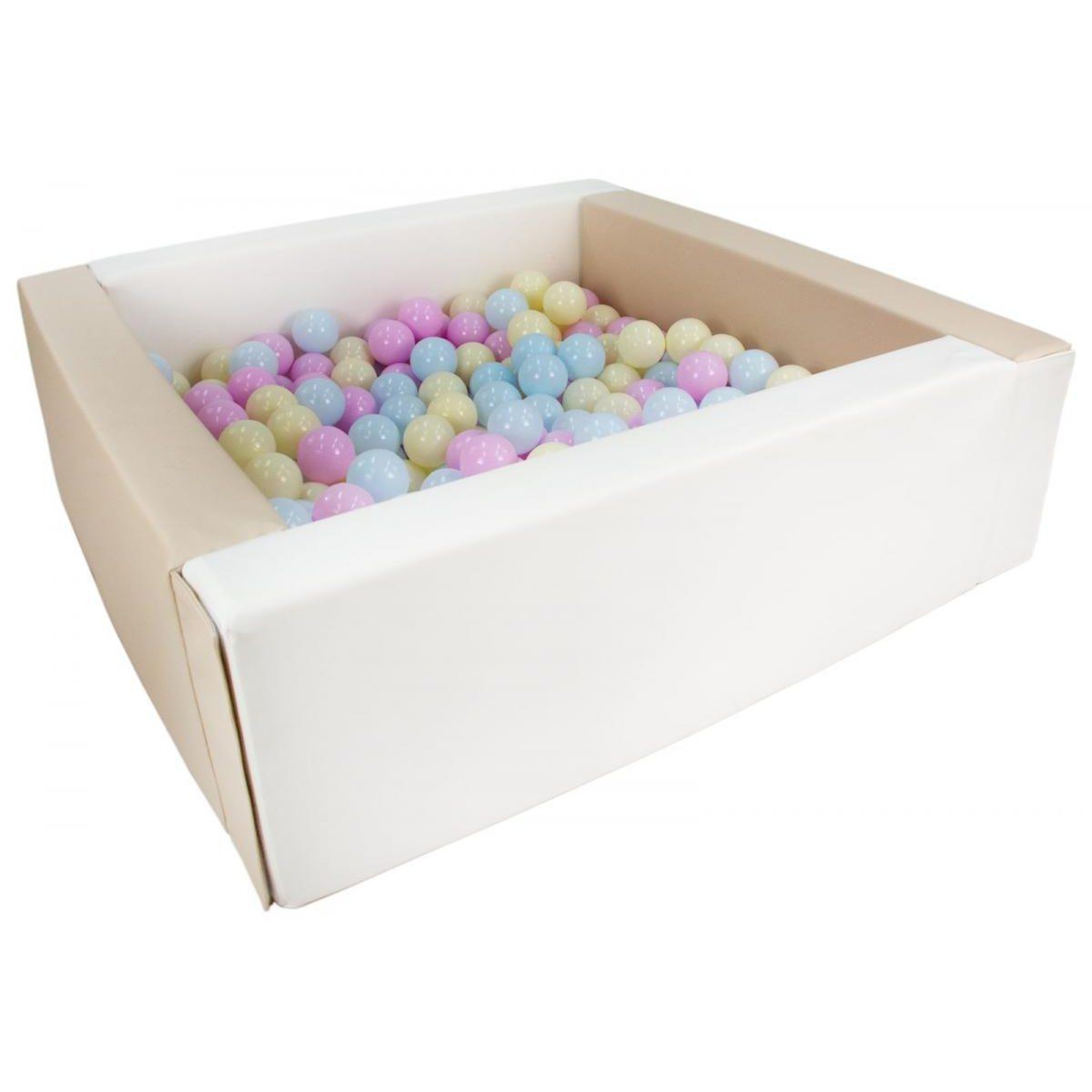 VELINDA Piscine à balles carrée avec 200 balles - blanc, cappuccino/rose, bleu, jaune (pastel)