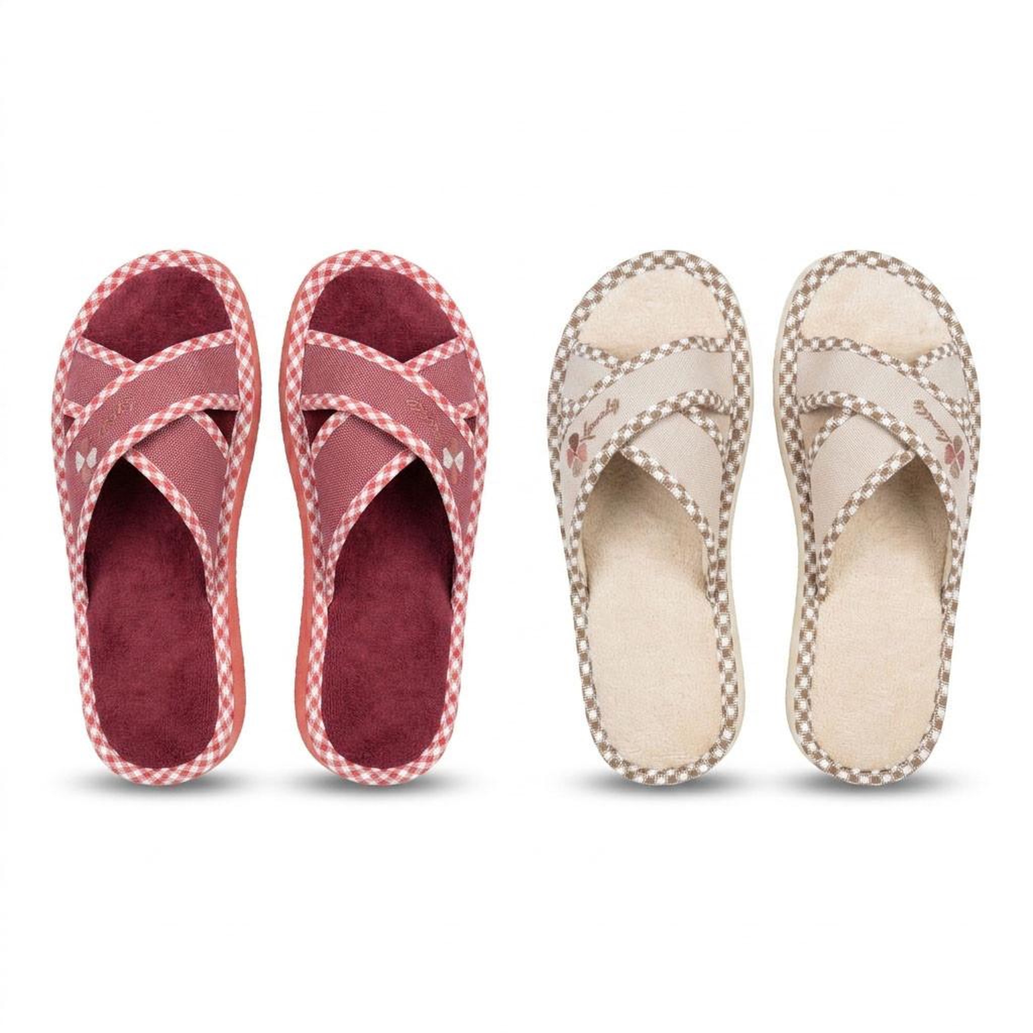 Voir la diapositive 2 : OZABI OZABI-Pantoufle Mule Femme Pack 2 Paires Sangles Croisees Imprimees