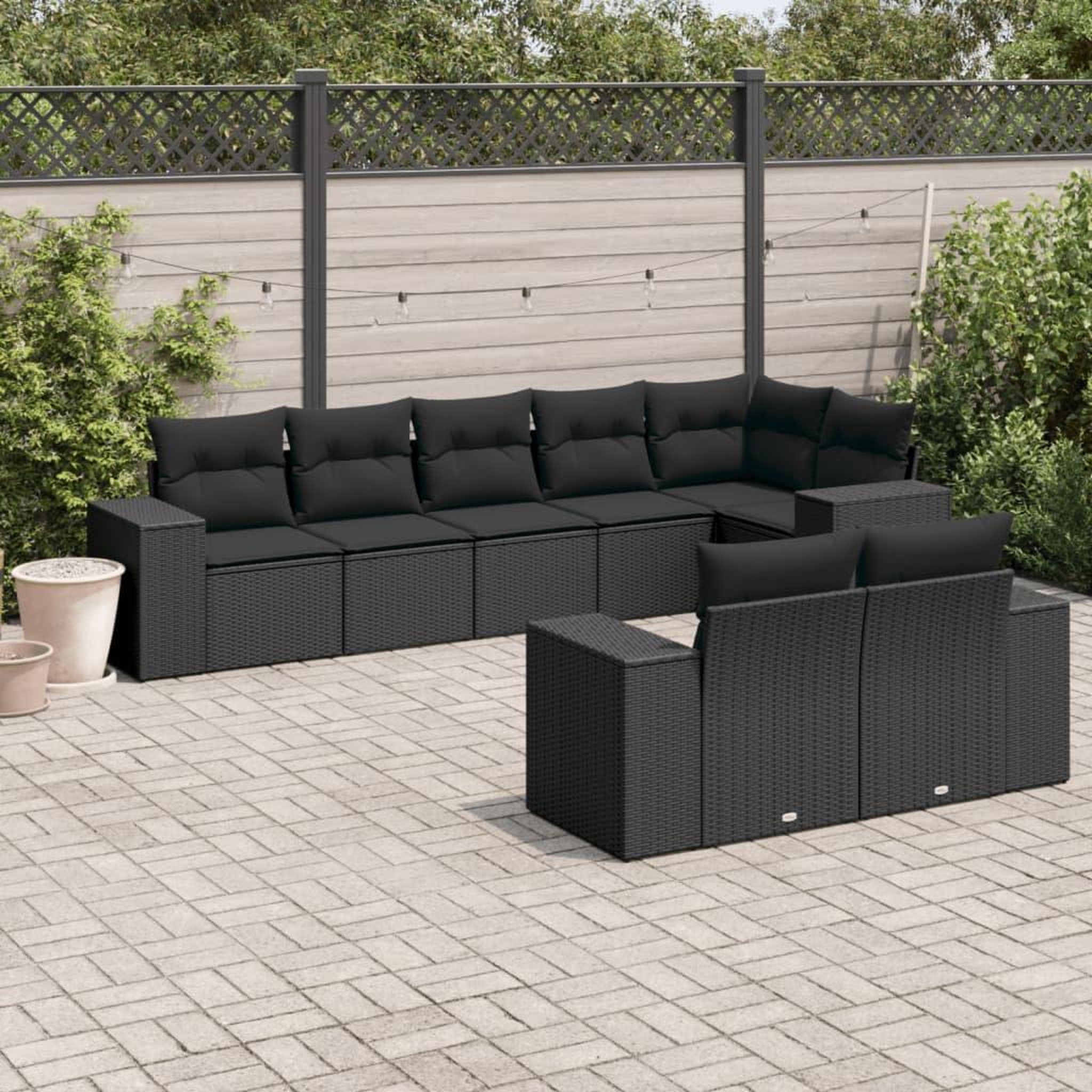 VIDAXL Salon de jardin 8 pcs avec coussins noir resine tressee