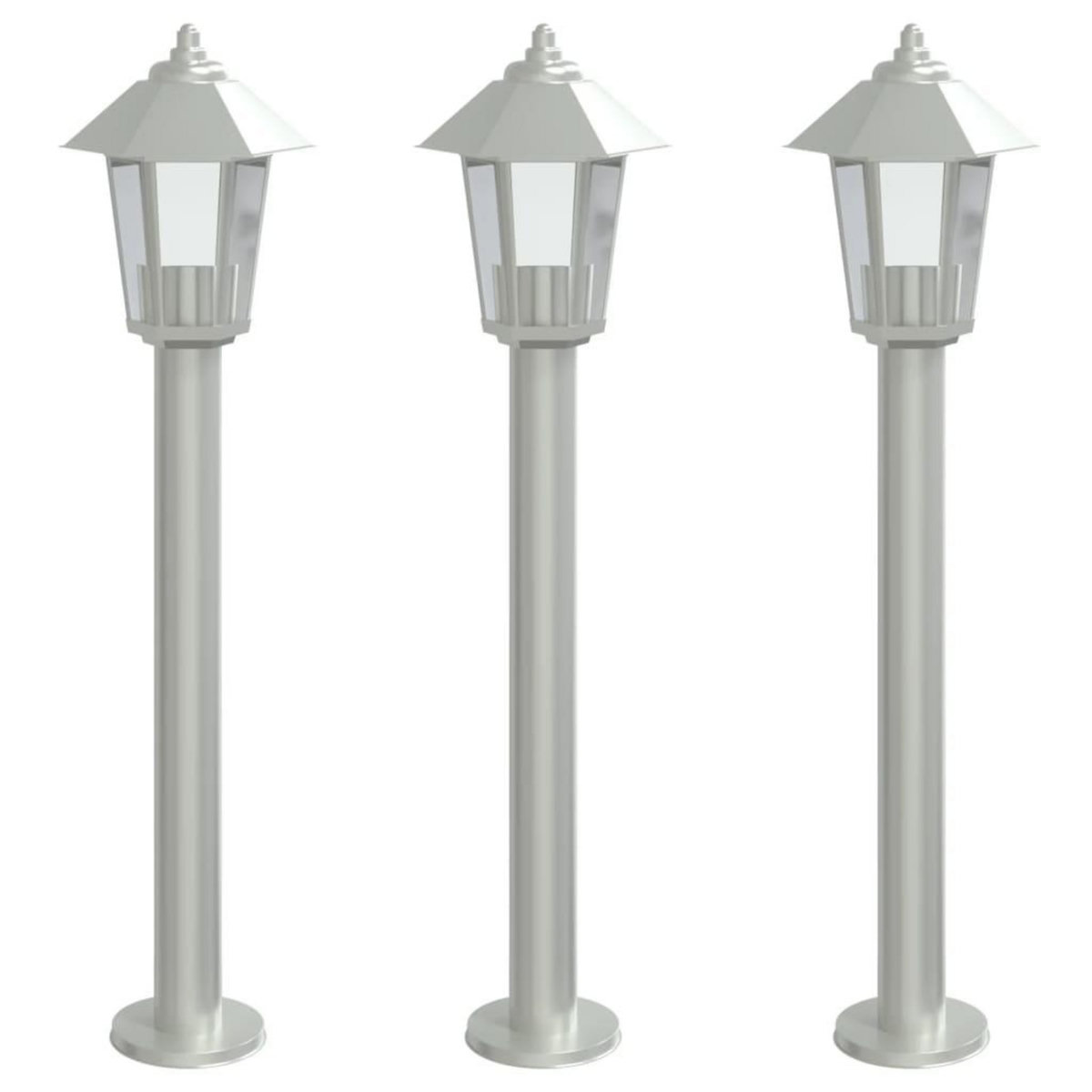 VIDAXL Lampadaires d'exterieur 3 pcs argente 80 cm acier inoxydable