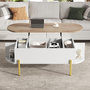 Voir la diapositive 5 : MERAX Table basse relevable ovale blanc+naturel - 50x120 cm mdf