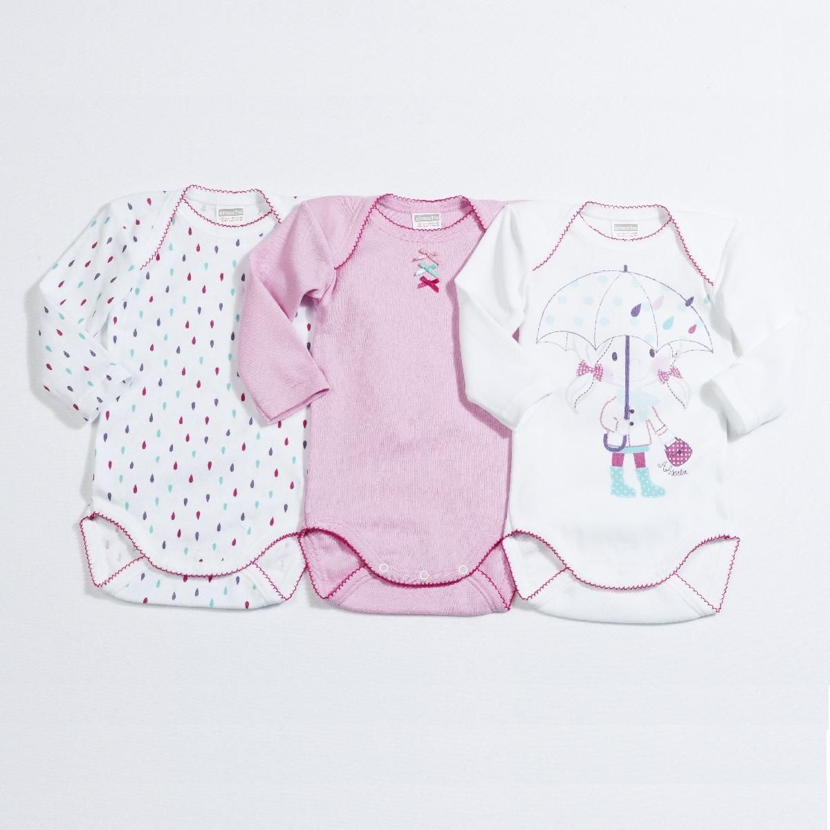 ABSORBA Lot de 3 bodies manches longues bébé