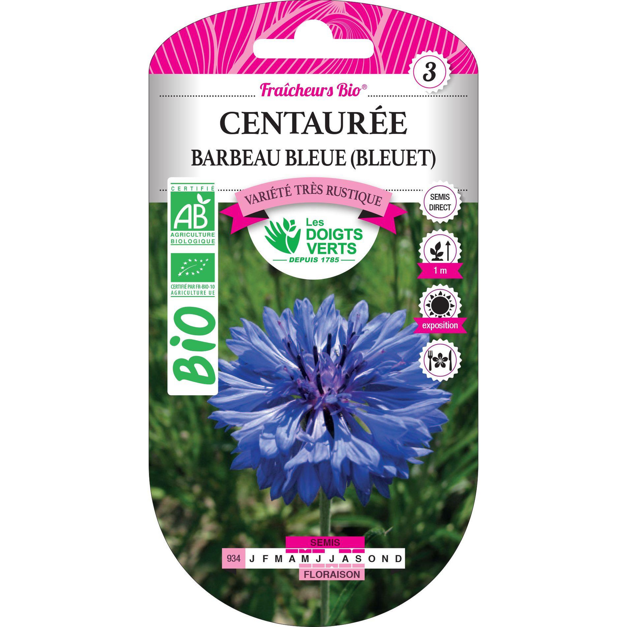 LES DOIGTS VERTS Graines centaurée barbeau bleue  bleuet  BIO Les Doigts Verts