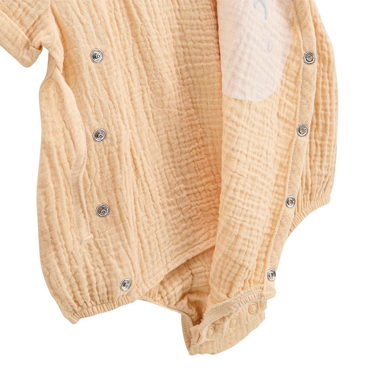 Petit Béguin Barboteuse bébé en gaze de coton ouverture croisée Noisette