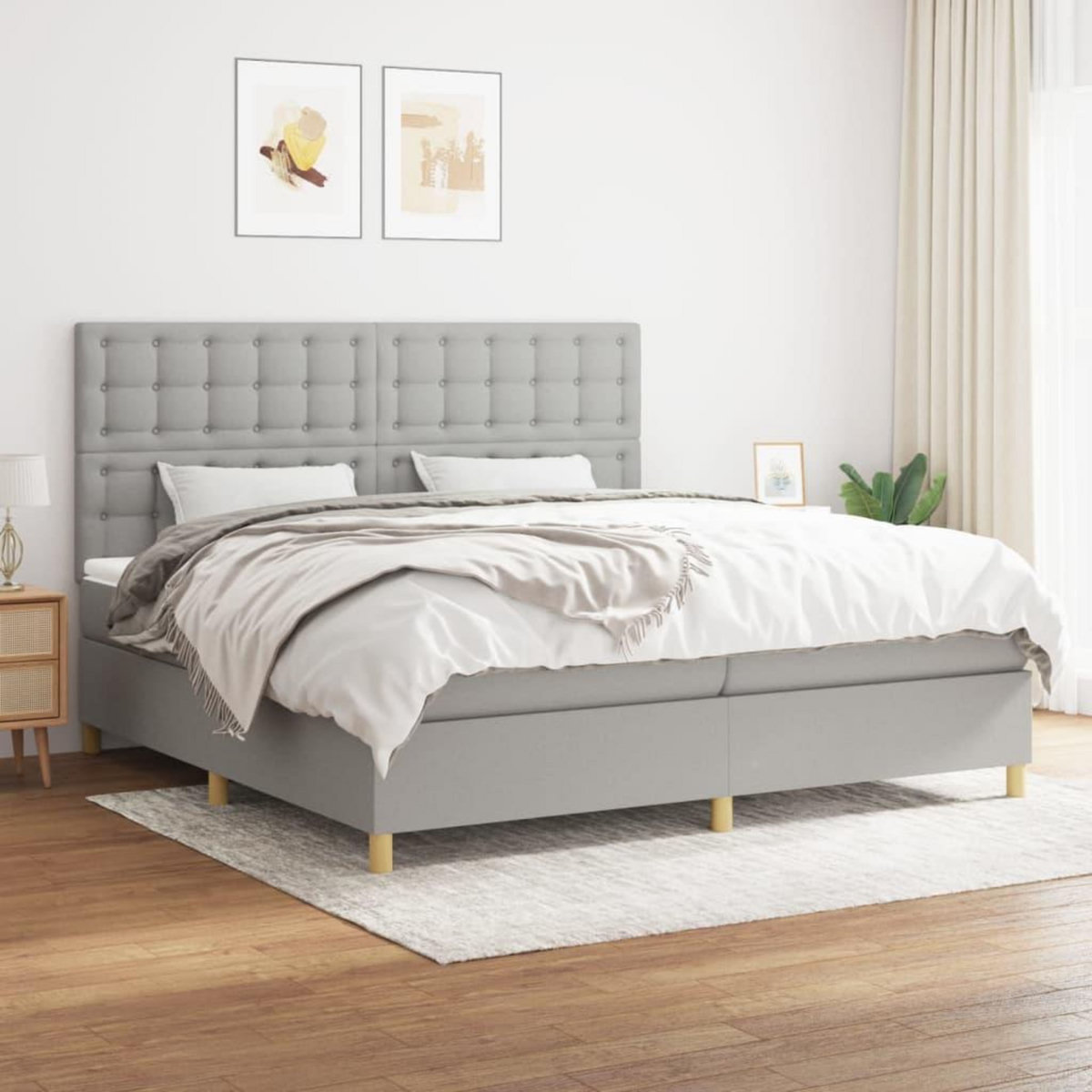 VIDAXL Sommier a lattes de lit avec matelas Gris clair 200x200cm Tissu