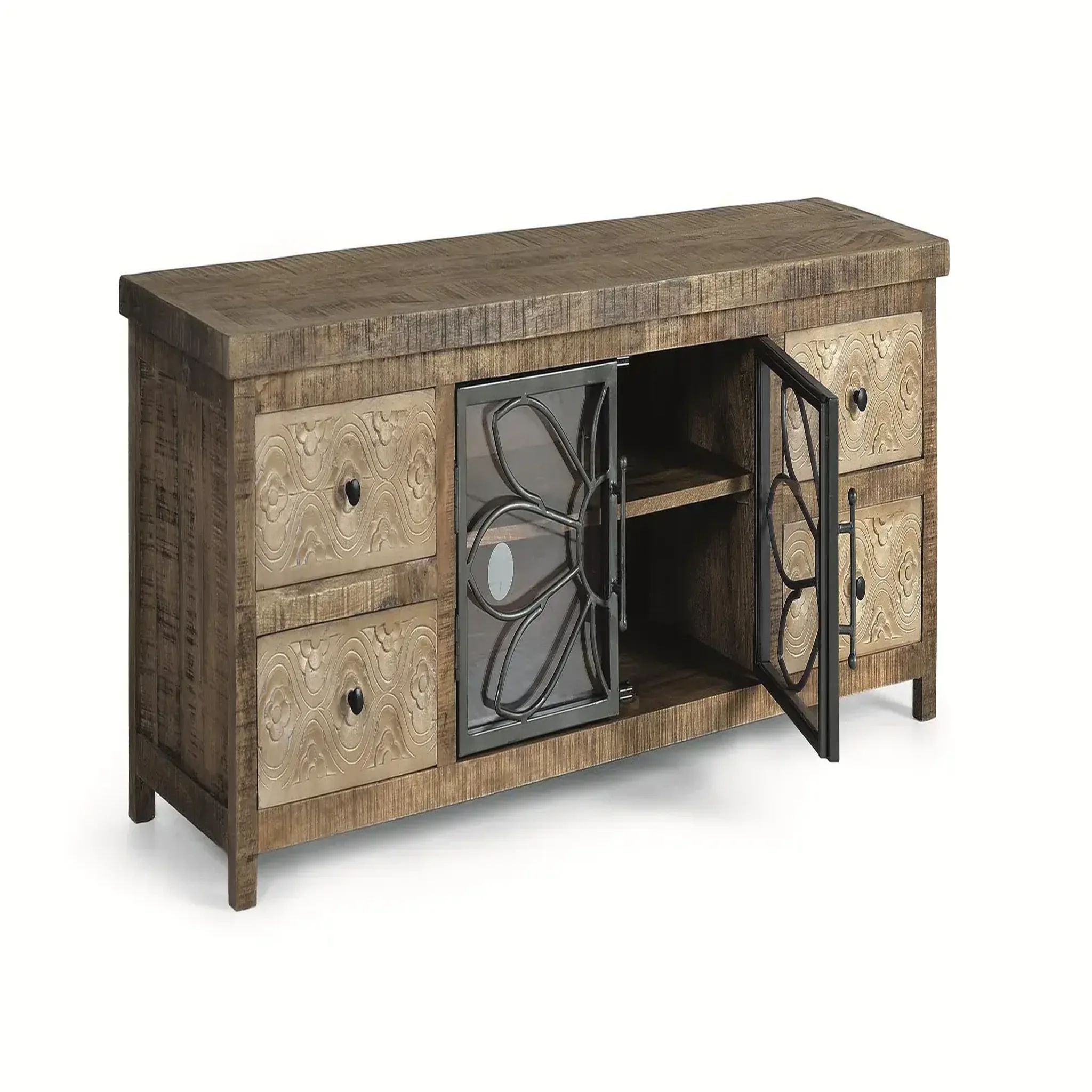 Voir la diapositive 2 : GINER Y COLOMER SL Meuble tv en bois de manguier 170 cm style industriel moderne