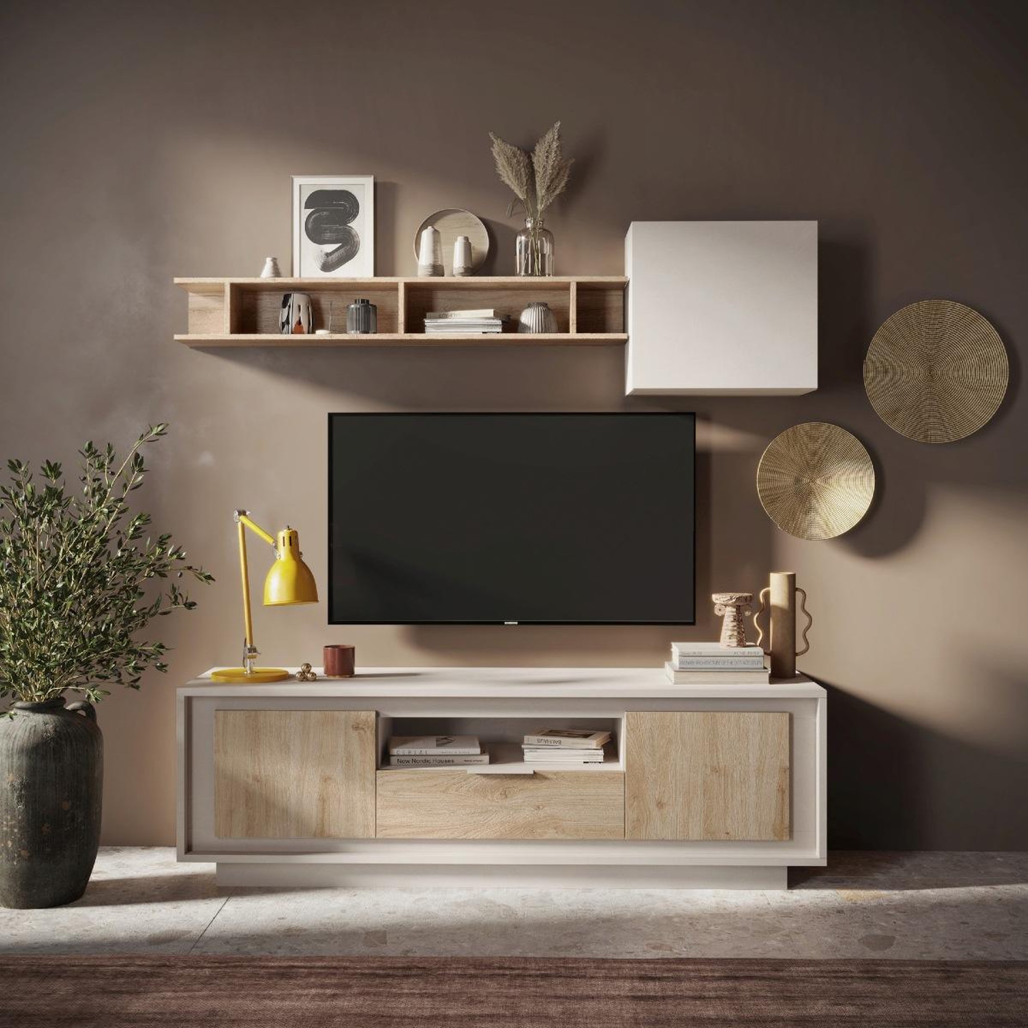 Voir la diapositive 2 : JLC KREATION Meuble tv contemporain 180cm beige et bois clair yori