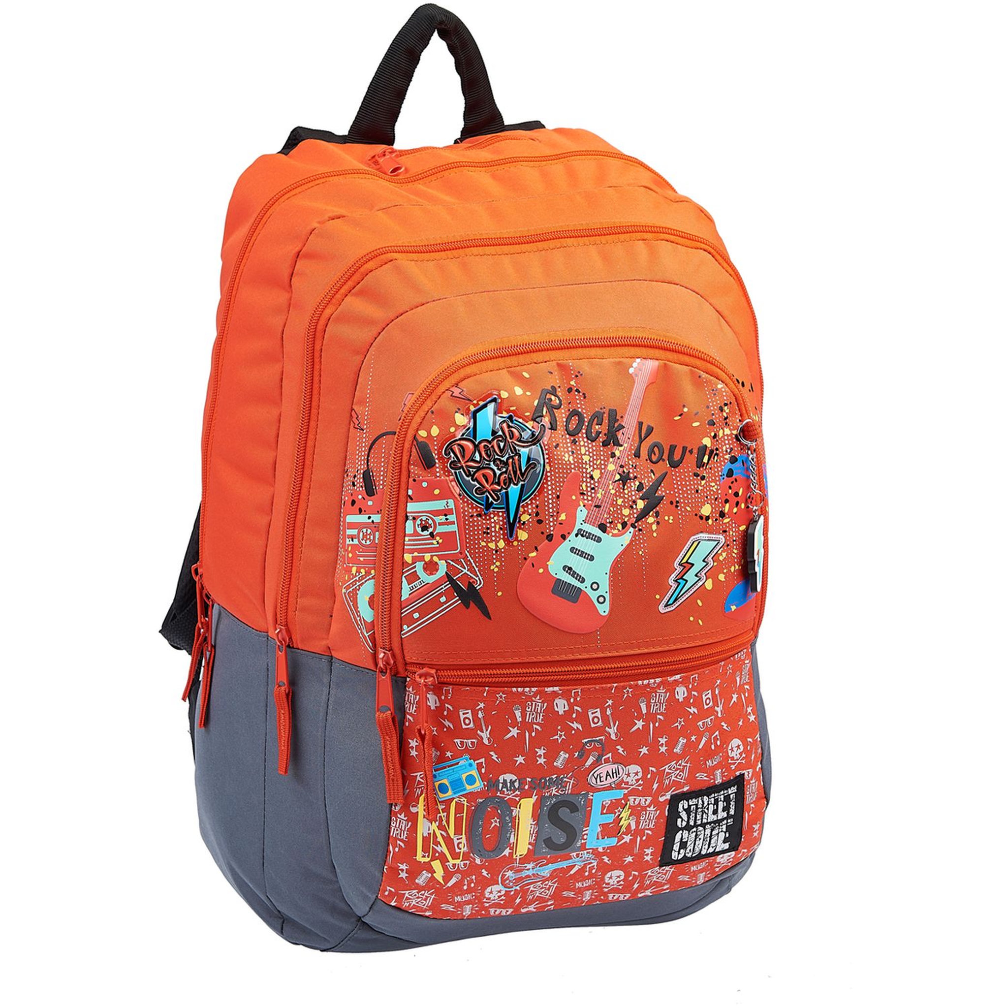 Voir la diapositive 1 : AUCHAN Sac à dos Premium 3 compartiments polyester rouge et gris ROCK & ROLL STREET CODE