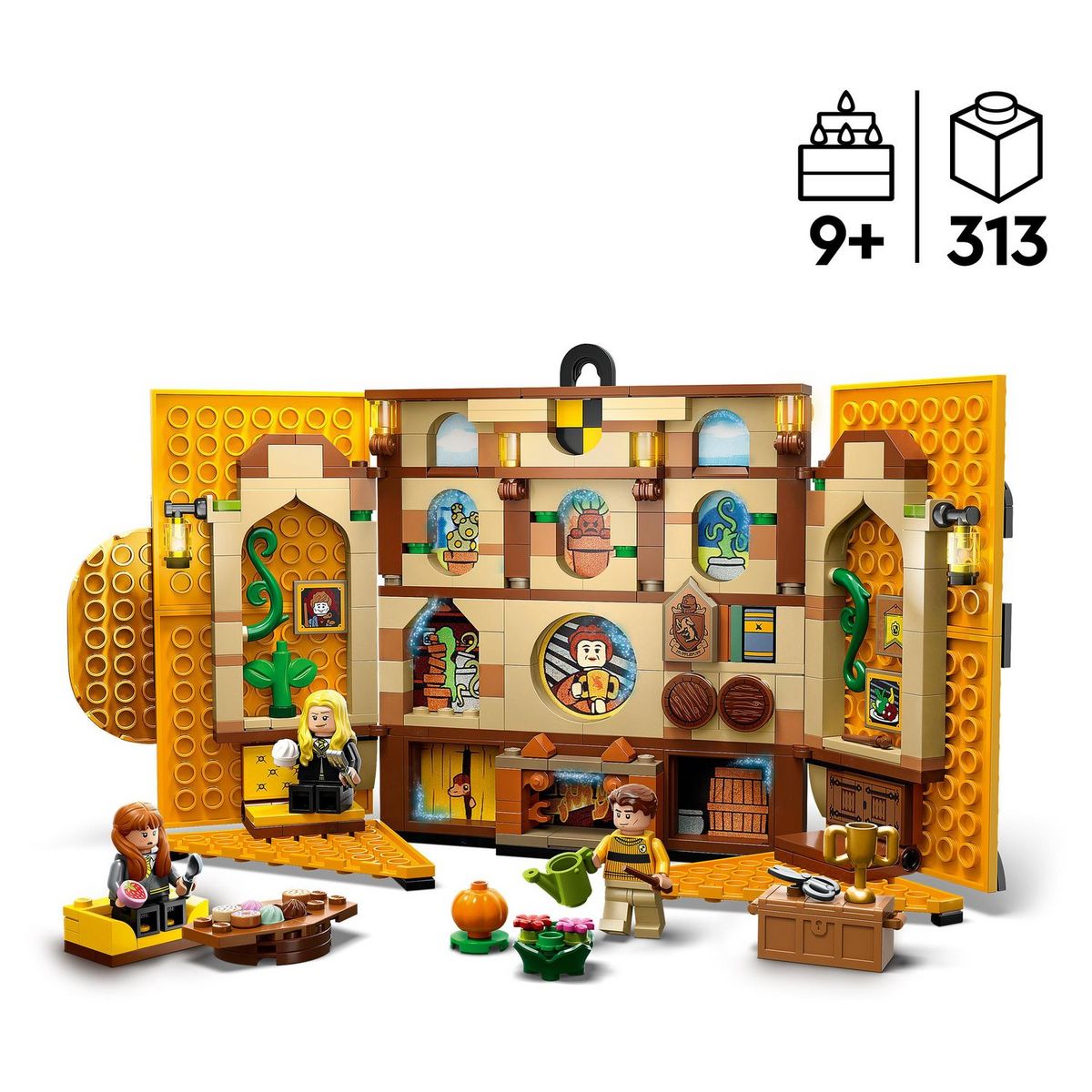 LEGO Harry Potter 76412 - Le blason de la maison Poufsouffle, Jouet avec 3 Minifigurines et Mandragore, Décoration Murale à Collectionner, Château de Poudlard