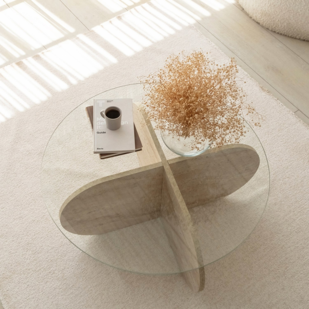 CONCEPT USINE Table basse en bois effet pierre et plateau en verre RIBE