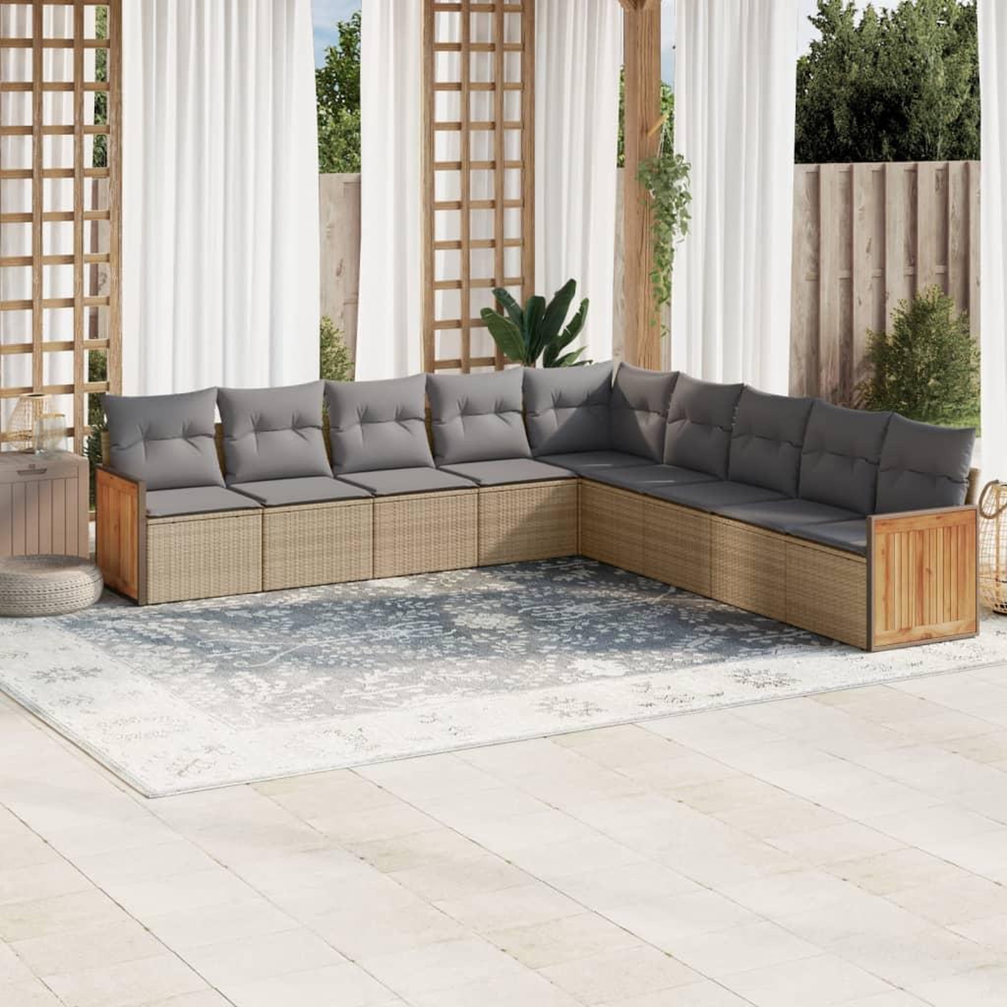 VIDAXL Salon de jardin avec coussins 9 pcs beige resine tressee