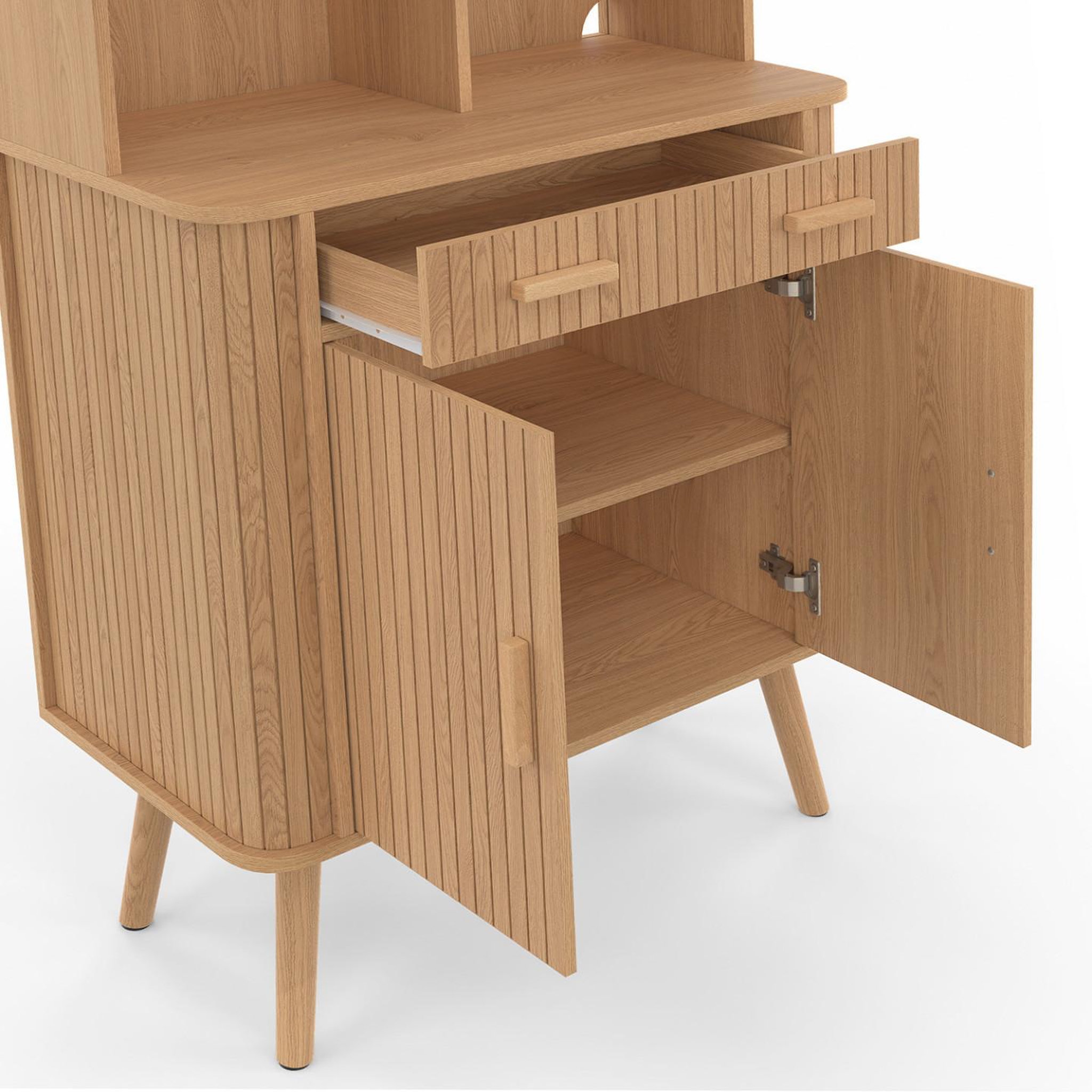 Voir la diapositive 6 : ID MARKET Buffet de cuisine 80 cm romie 2 portes + tiroir effet lattes tasseau de bois