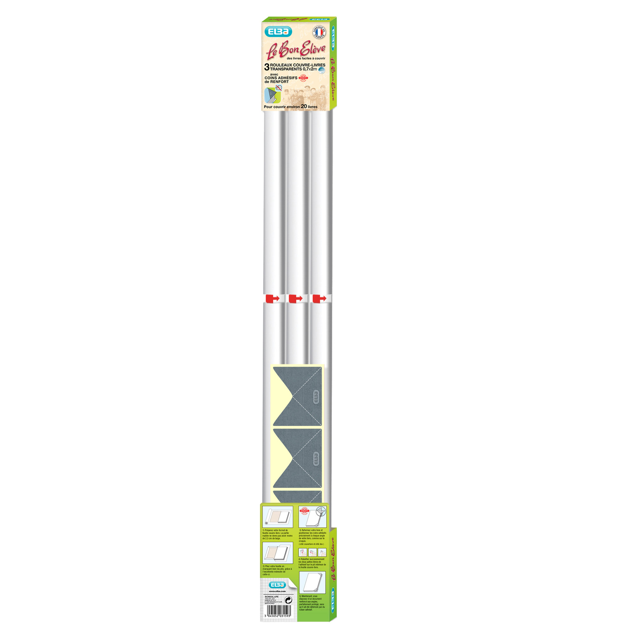 ELBA  Lot de 3 rouleaux couvre-livre 0,7x2m Le bon élève incolores