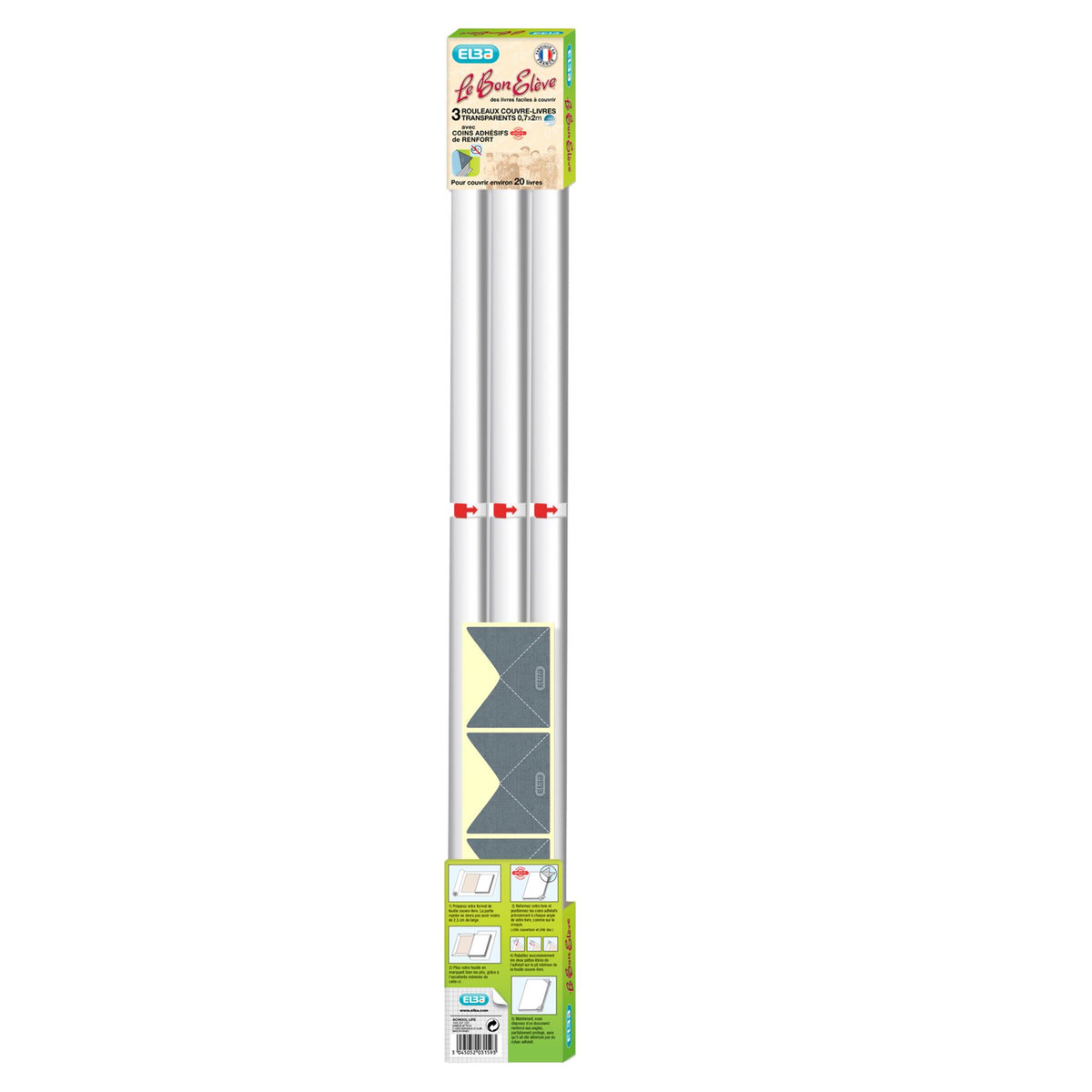 ELBA  Lot de 3 rouleaux couvre-livre 0,7x2m Le bon élève incolores