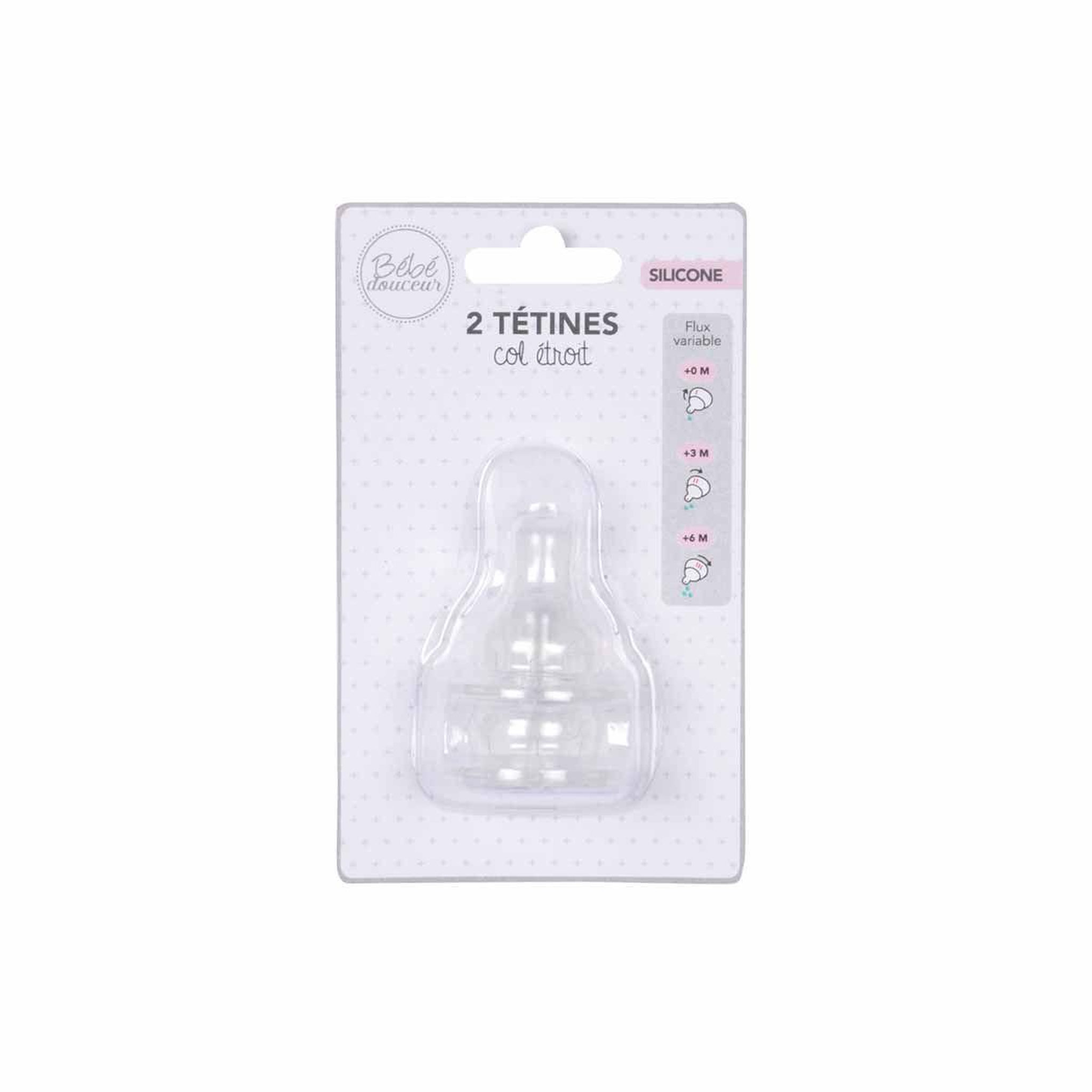 Voir la diapositive 2 : BEBE DOUCEUR Lot de 2 tétines pour biberon  col étroit  transparent