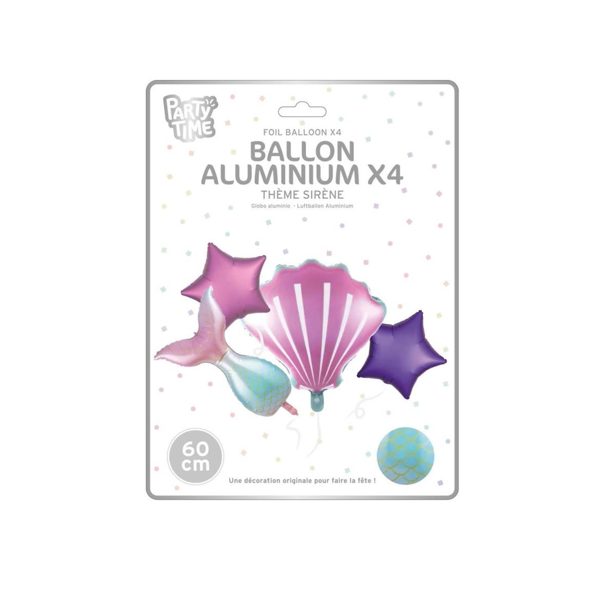 Voir la diapositive 6 : PARTY TIME Lot de 4 Ballons Gonflables  Sirène  60cm Multicolore