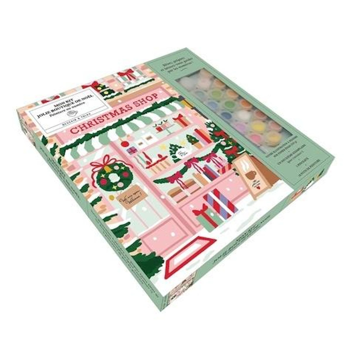 MON KIT JOLIE BOUTIQUE DE NOEL. PEINTURE AU NUMERO. COFFRET AVEC VOTRE ILLUSTRATION A PEINDRE, UN DEUXIEME EXEMPLAIRE (POUR S'ENTRAINER !), 2 PINCEAUX ET 18 POTS DE PEINTURE, Le Richon Florine
