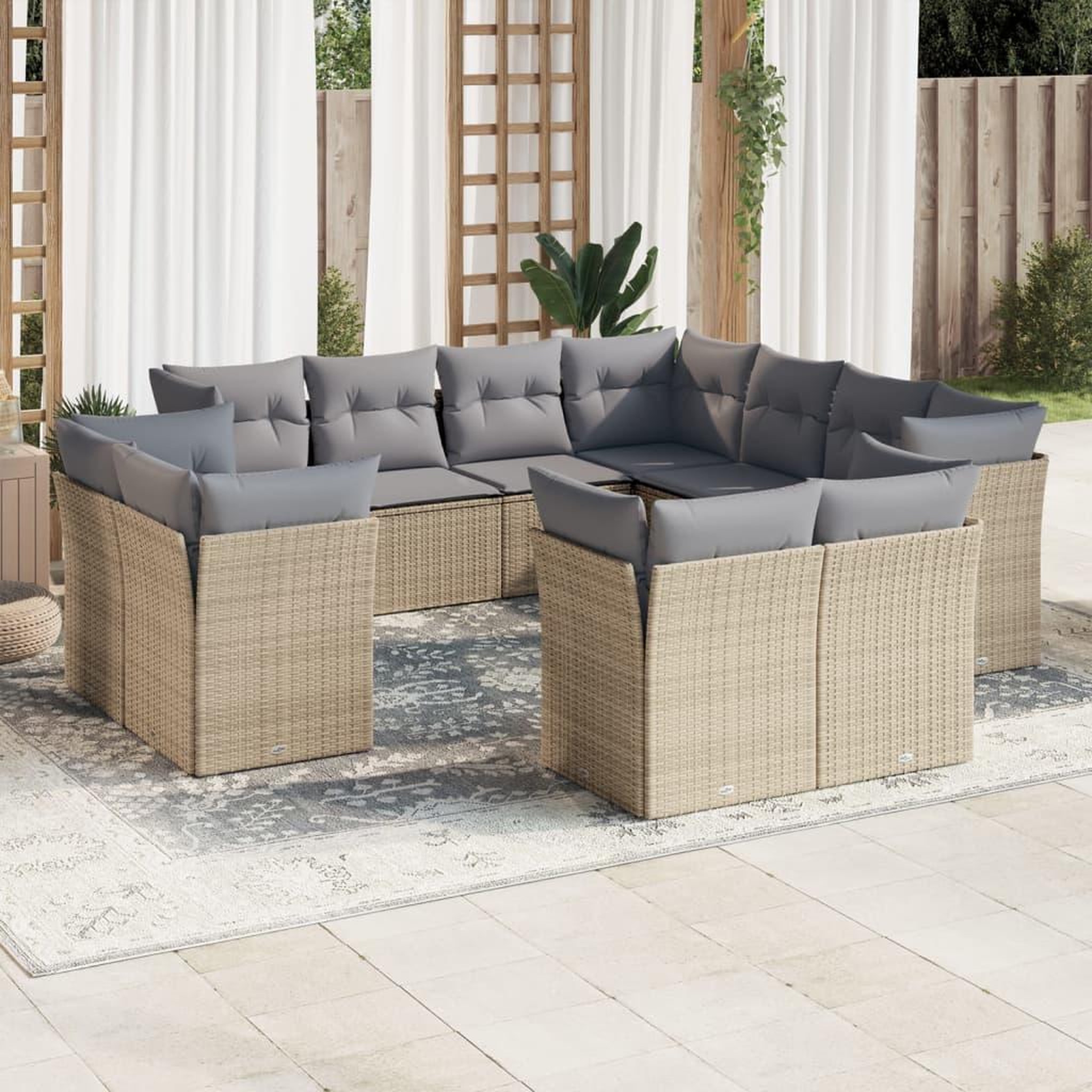 VIDAXL Salon de jardin 11 pcs avec coussins beige resine tressee