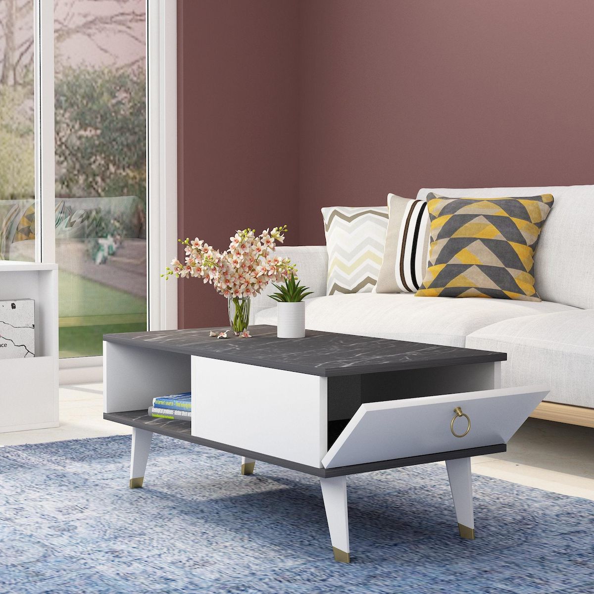 Habitat et Jardin Table basse en bois  Delux  - 90 x 45 x 42 cm - Noir, Blanc