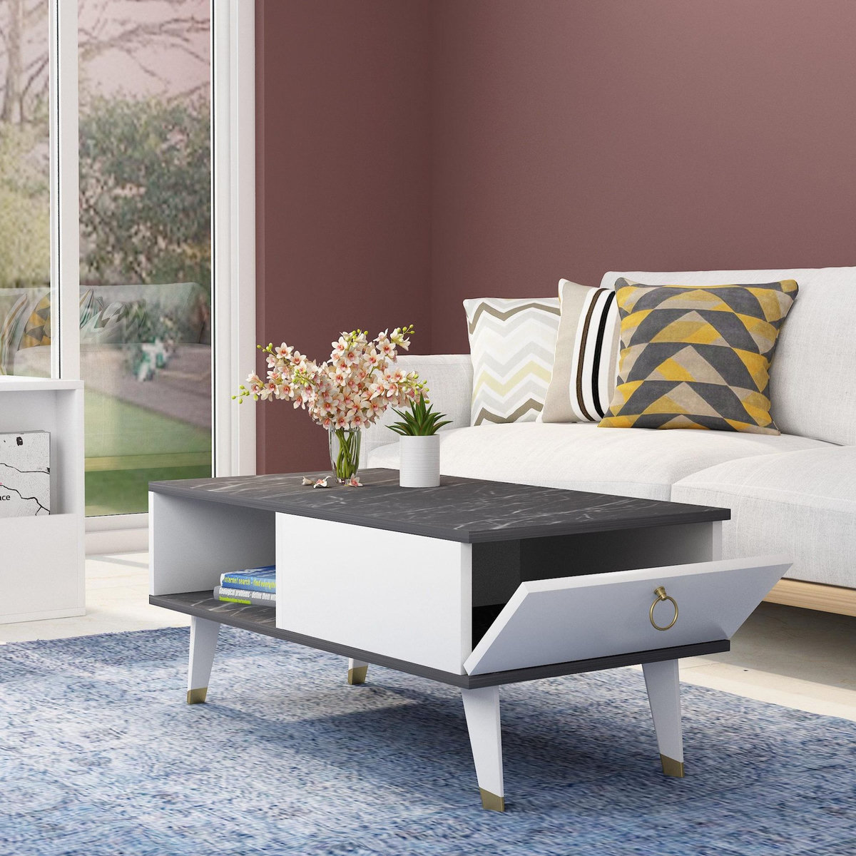 Habitat et Jardin Table basse en bois  Delux  - 90 x 45 x 42 cm - Noir, Blanc