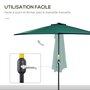 OUTSUNNY Demi parasol, parasol de balcon 5 entretoises métal polyester 2,69L x 1,38l x 2,36H m vert
