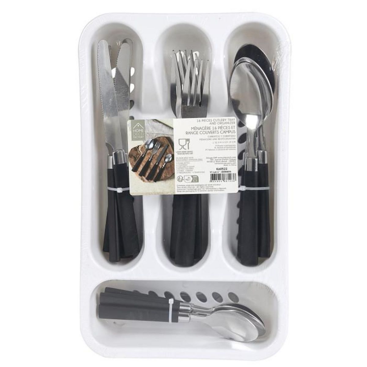 Paris Prix Ménagère 16 Pièces & Range-Couverts  Campus  32cm Noir