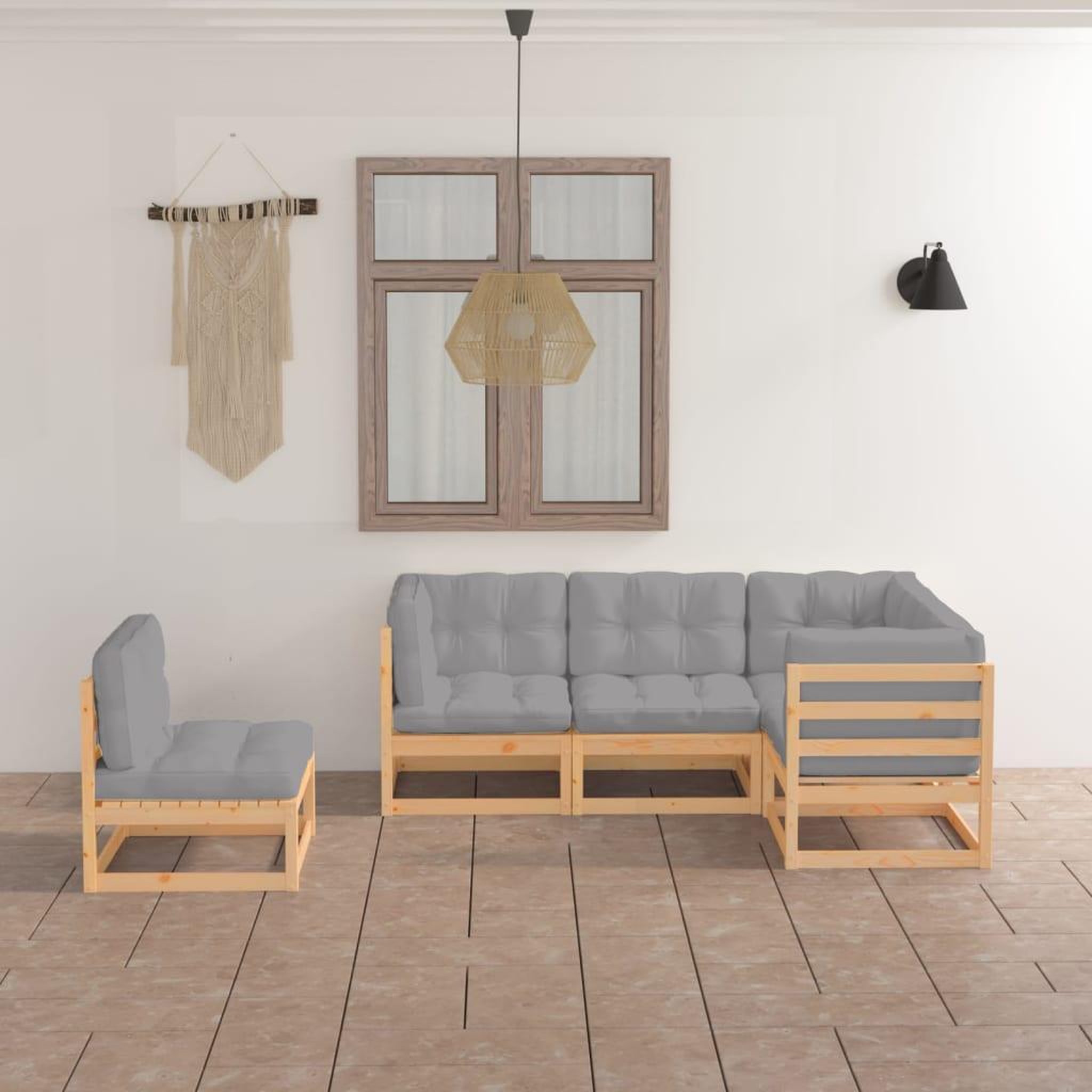 Voir la diapositive 1 : VIDAXL Salon de jardin 5 pcs avec coussins Bois de pin massif