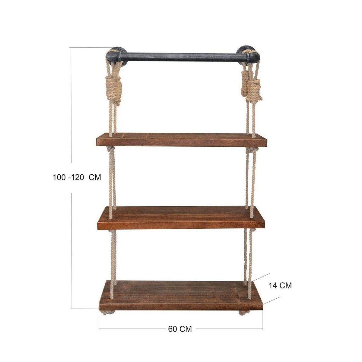 TOILINUX Etagère murale design industriel Garo - L. 60 x H. 120 cm - Marron