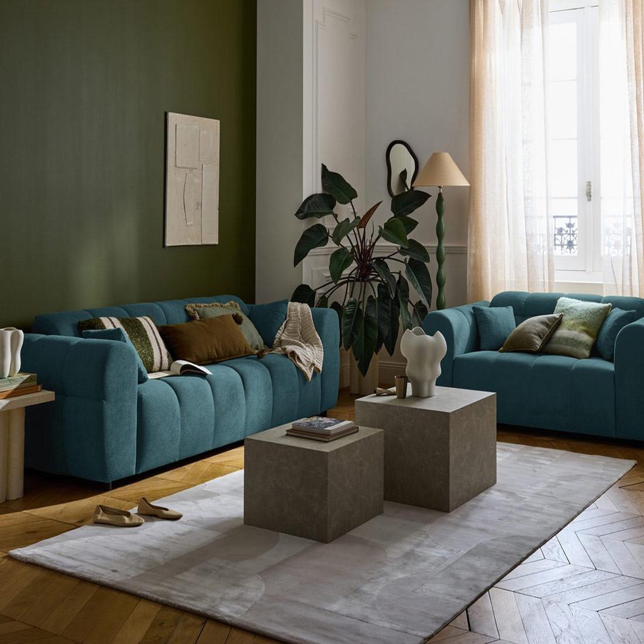 Voir la diapositive 3 : BEST MOBILIER Ray - canapé droit 3 places en tissu texturé